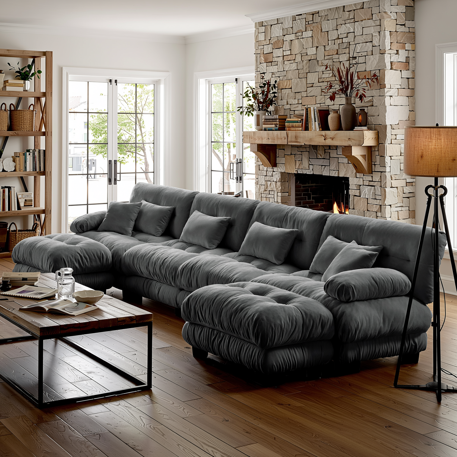 Monterey 173" Oversized Modular Chenille U-Shaped Cloud Sectional Sofa with 2 Ottomans