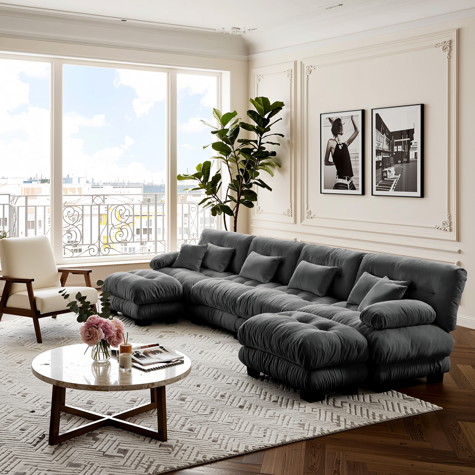 Monterey 173" Oversized Modular Chenille U-Shaped Cloud Sectional Sofa with 2 Ottomans