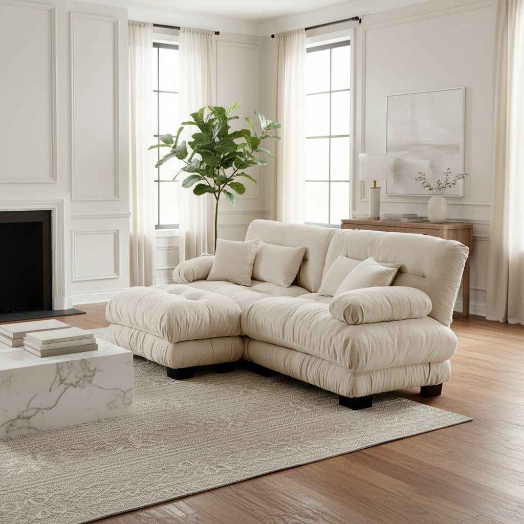 Monterey 94" 3 Piece L Shaped Modular Sofa Set, Velvet Deep Seat 5-Seater Sofa with Ottoman