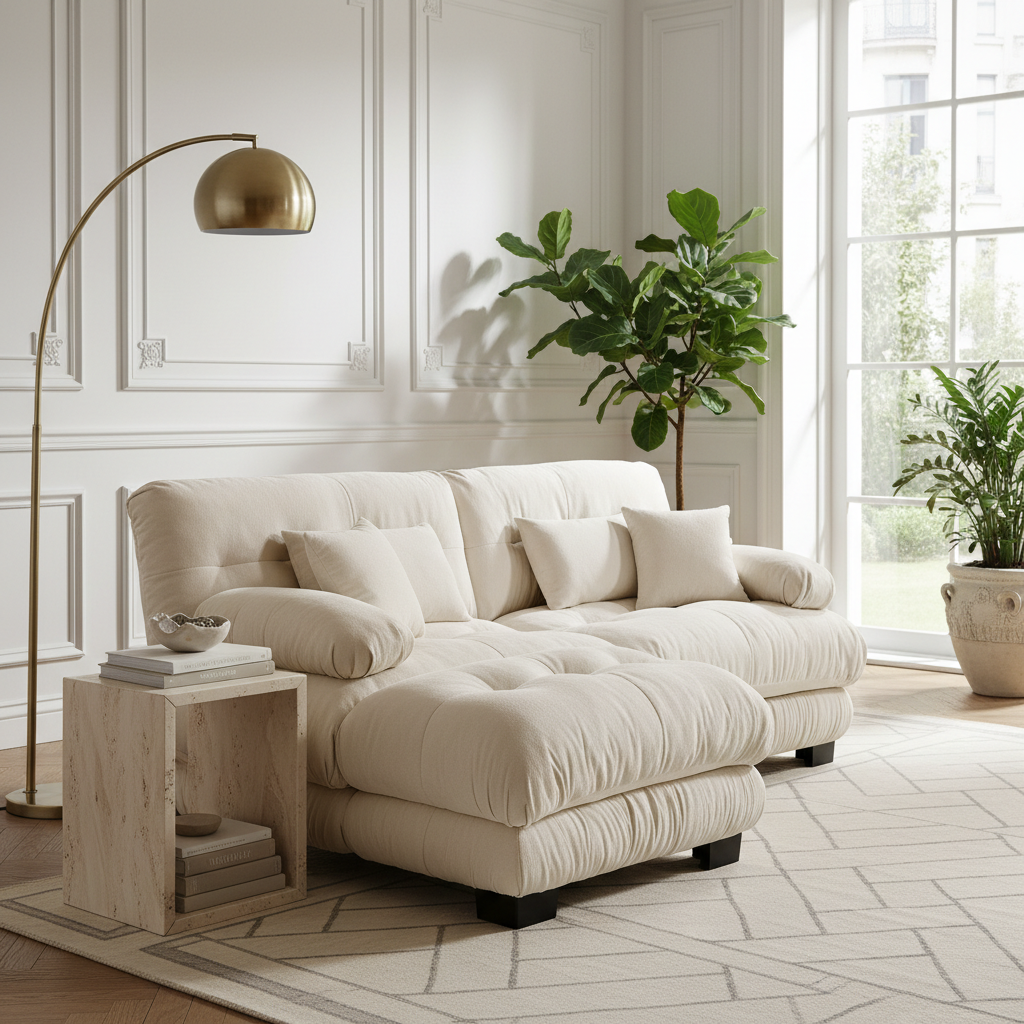 Monterey 94" 3 Piece L Shaped Modular Sofa Set, Velvet Deep Seat 5-Seater Sofa with Ottoman