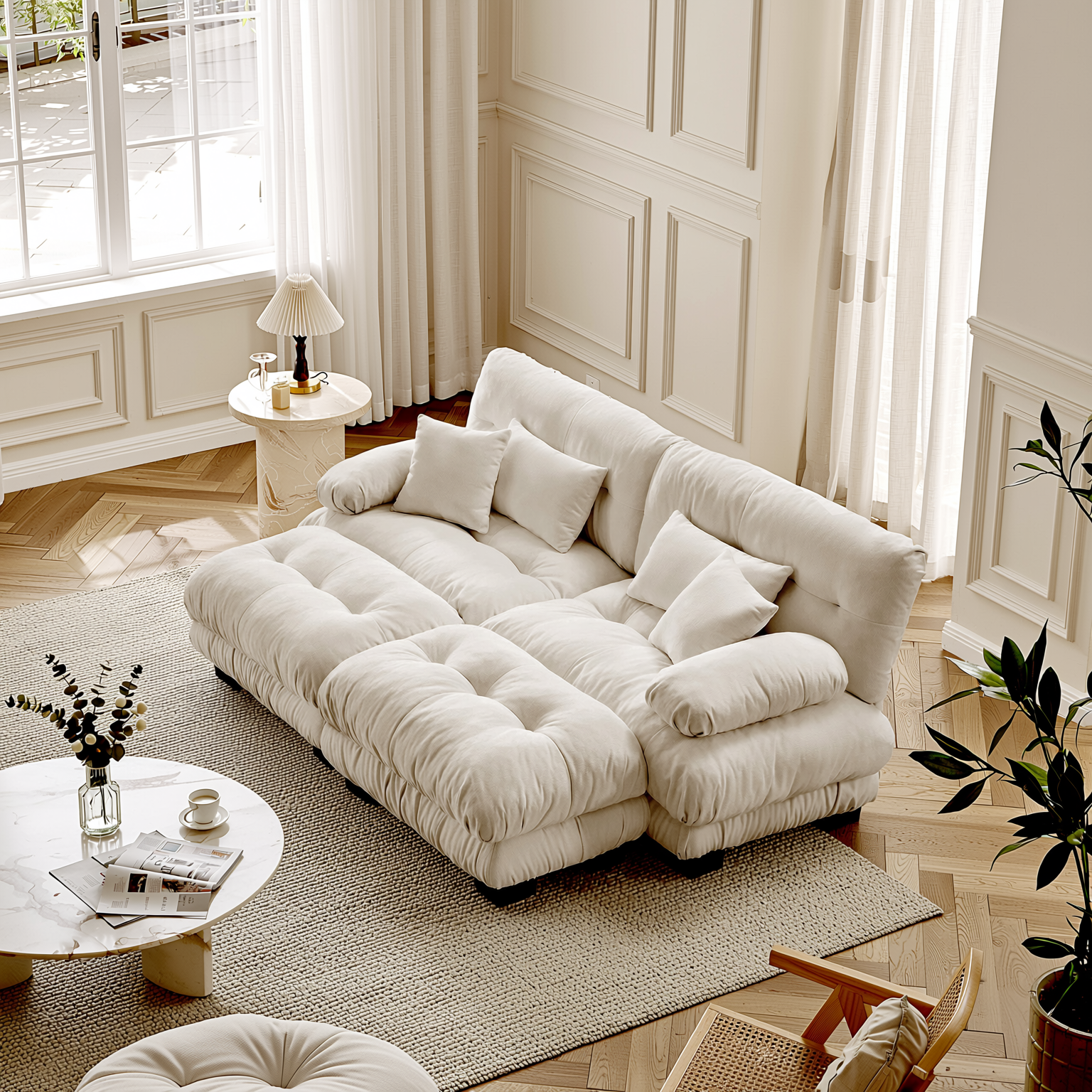 Monterey 94" Modular Chenille Cloud Sofa with 2 Ottomans and Bolstered Armrests