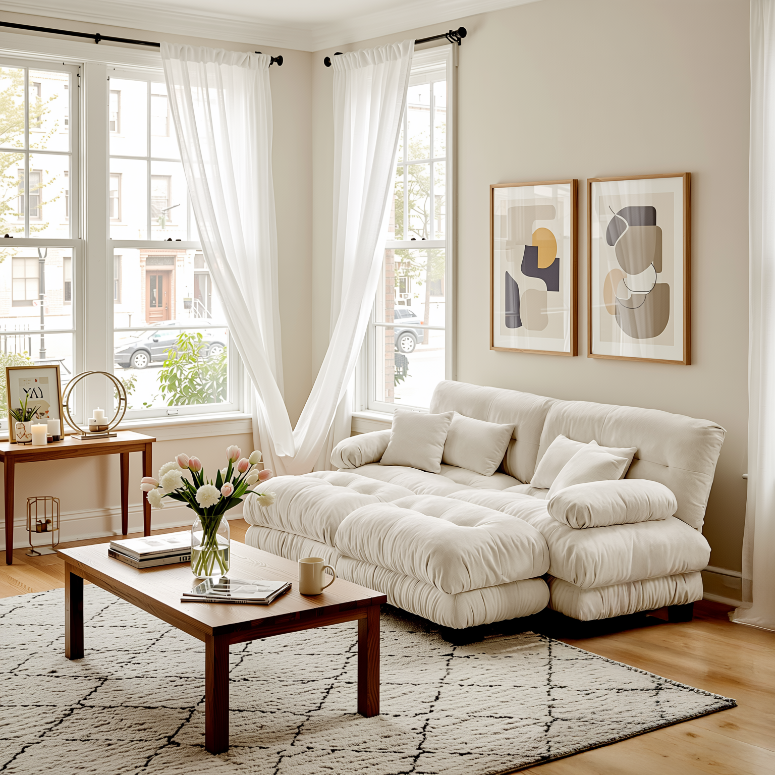 Monterey 94" Modular Chenille Cloud Sofa with 2 Ottomans and Bolstered Armrests