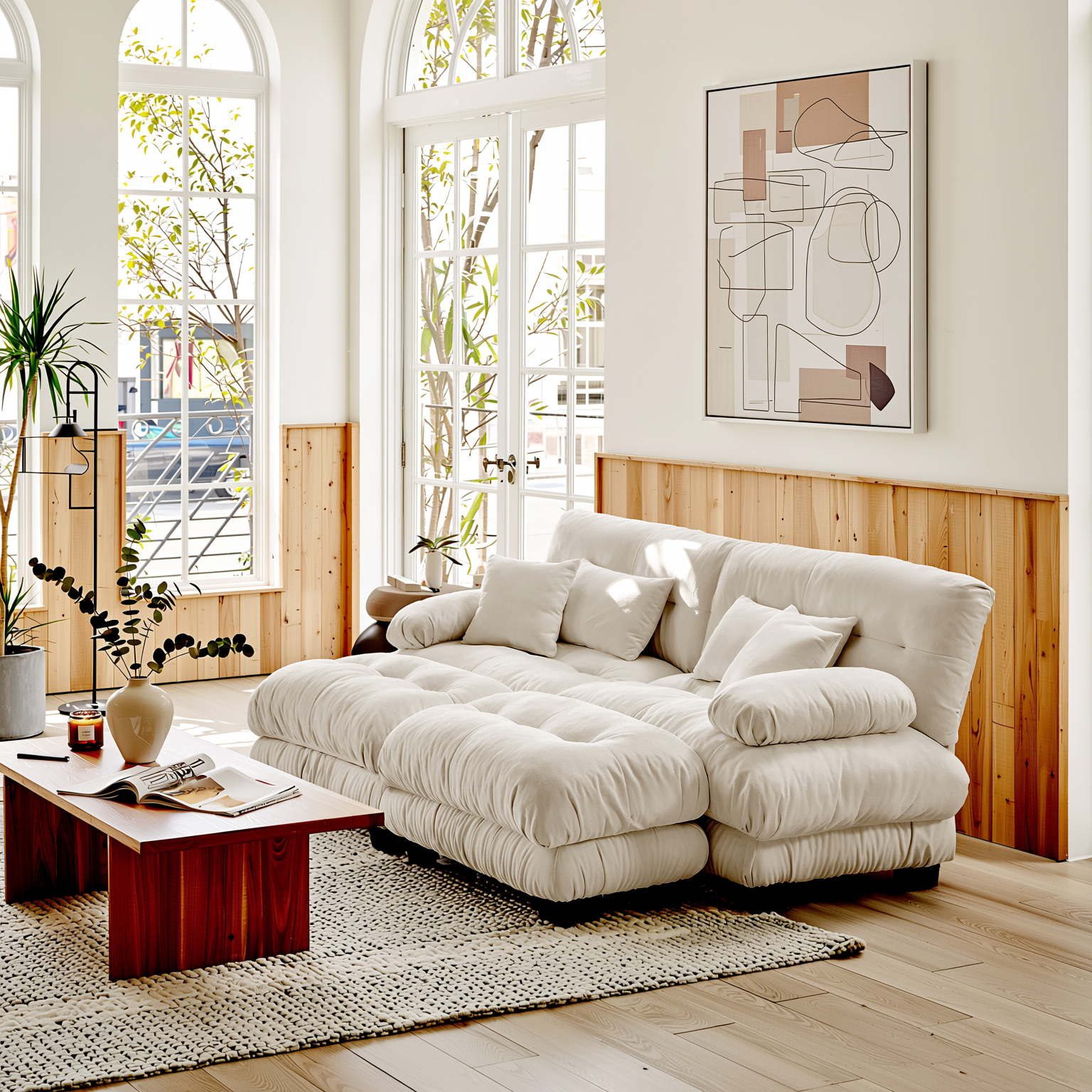 Monterey 94" Modular Chenille Cloud Sofa with 2 Ottomans and Bolstered Armrests