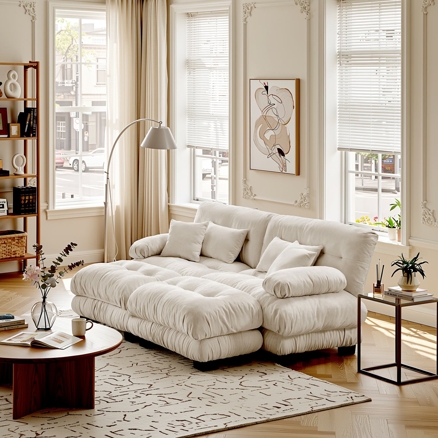 Monterey 94" Modular Chenille Cloud Sofa with 2 Ottomans and Bolstered Armrests