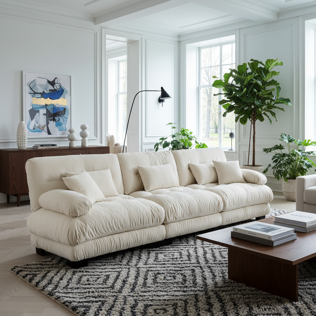 Homy Casa 3-Seater Sectional Sofa Modular Deep Seat Sofa Couch "" Chenille Light Coffee for Living Room, Apartment, Studio, Office