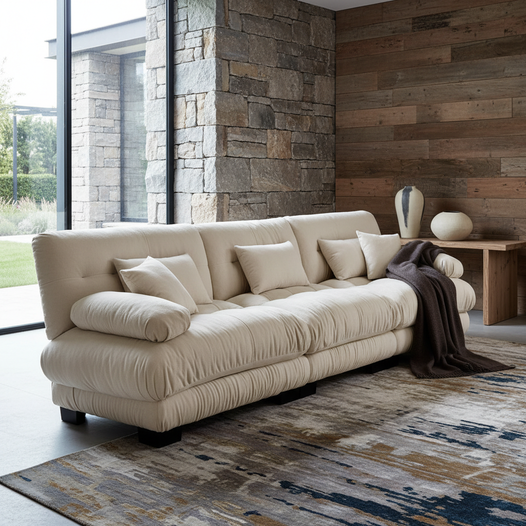 Homy Casa 3-Seater Sectional Sofa Modular Deep Seat Sofa Couch "" Chenille Light Coffee for Living Room, Apartment, Studio, Office