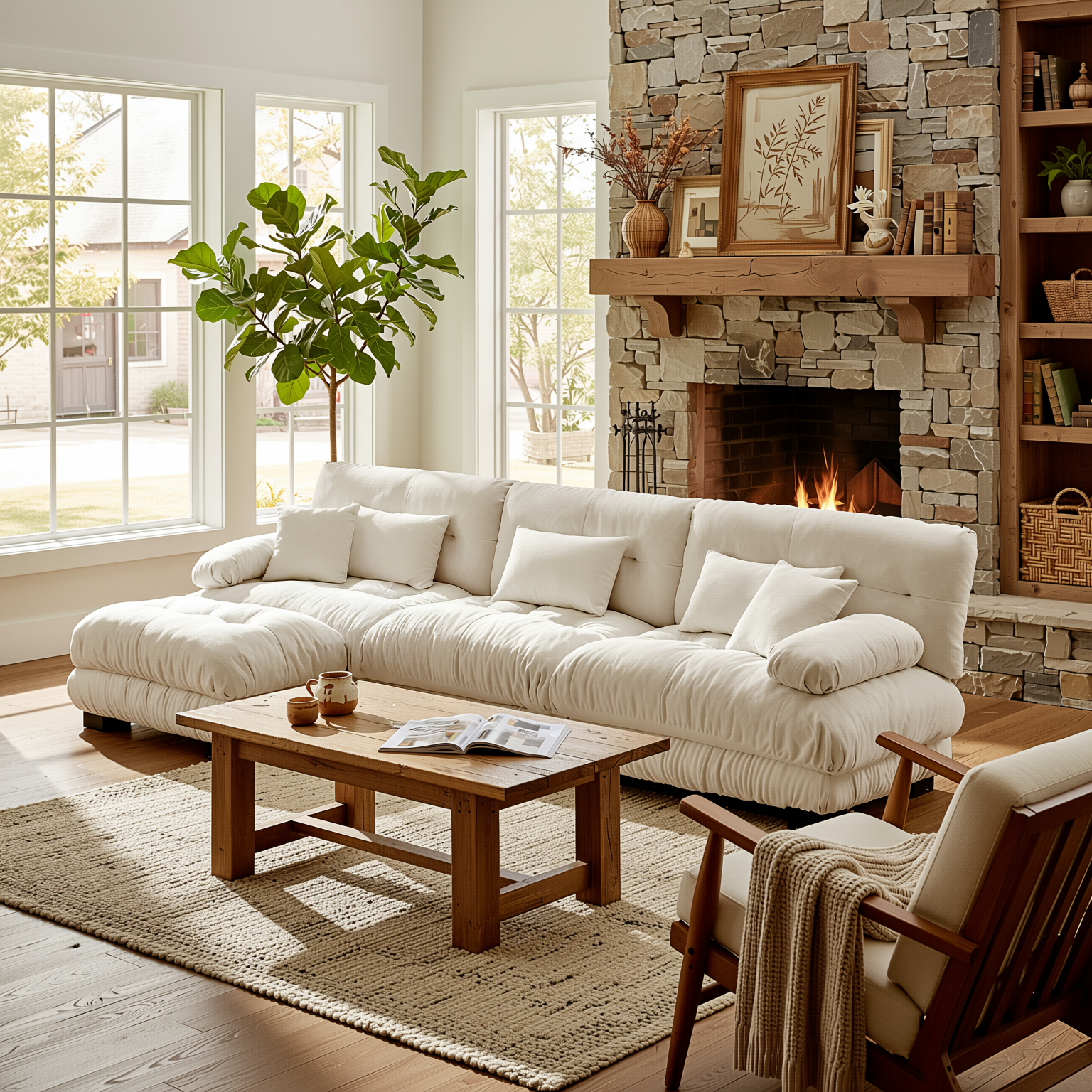 Monterey 134" Modular Chenille Cloud L-Shaped Sectional Sofa with Convertible Ottoman