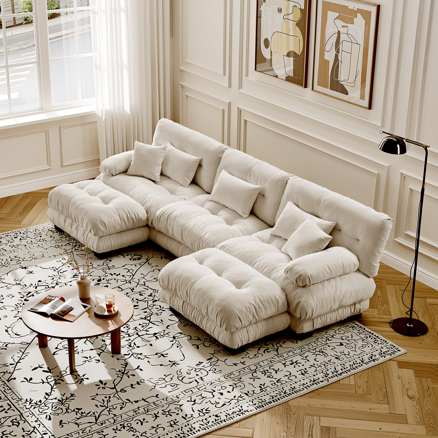 Monterey 134" Modular Chenille U-Shaped Cloud Sectional Sofa with 2 Ottomans