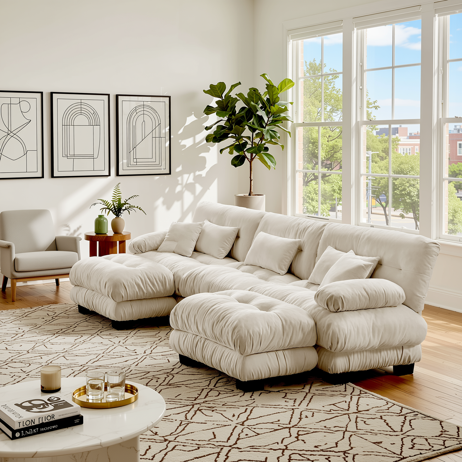 Monterey 134" Modular Chenille U-Shaped Cloud Sectional Sofa with 2 Ottomans