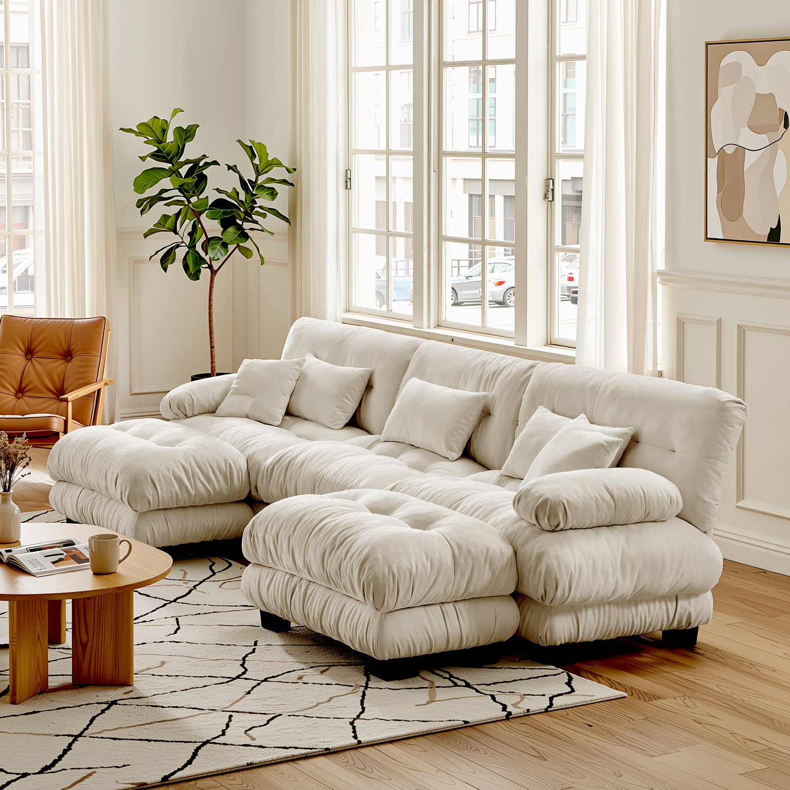 Monterey 134" Modular Chenille U-Shaped Cloud Sectional Sofa with 2 Ottomans