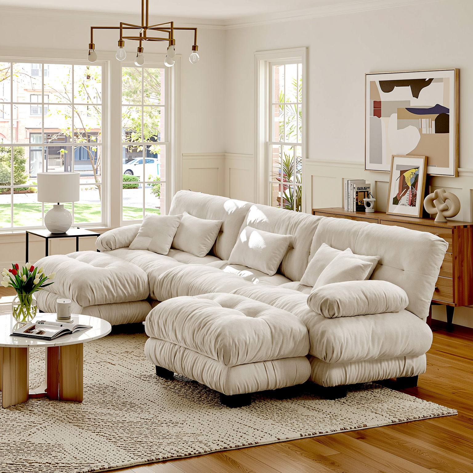 Monterey 134" Modular Chenille U-Shaped Cloud Sectional Sofa with 2 Ottomans