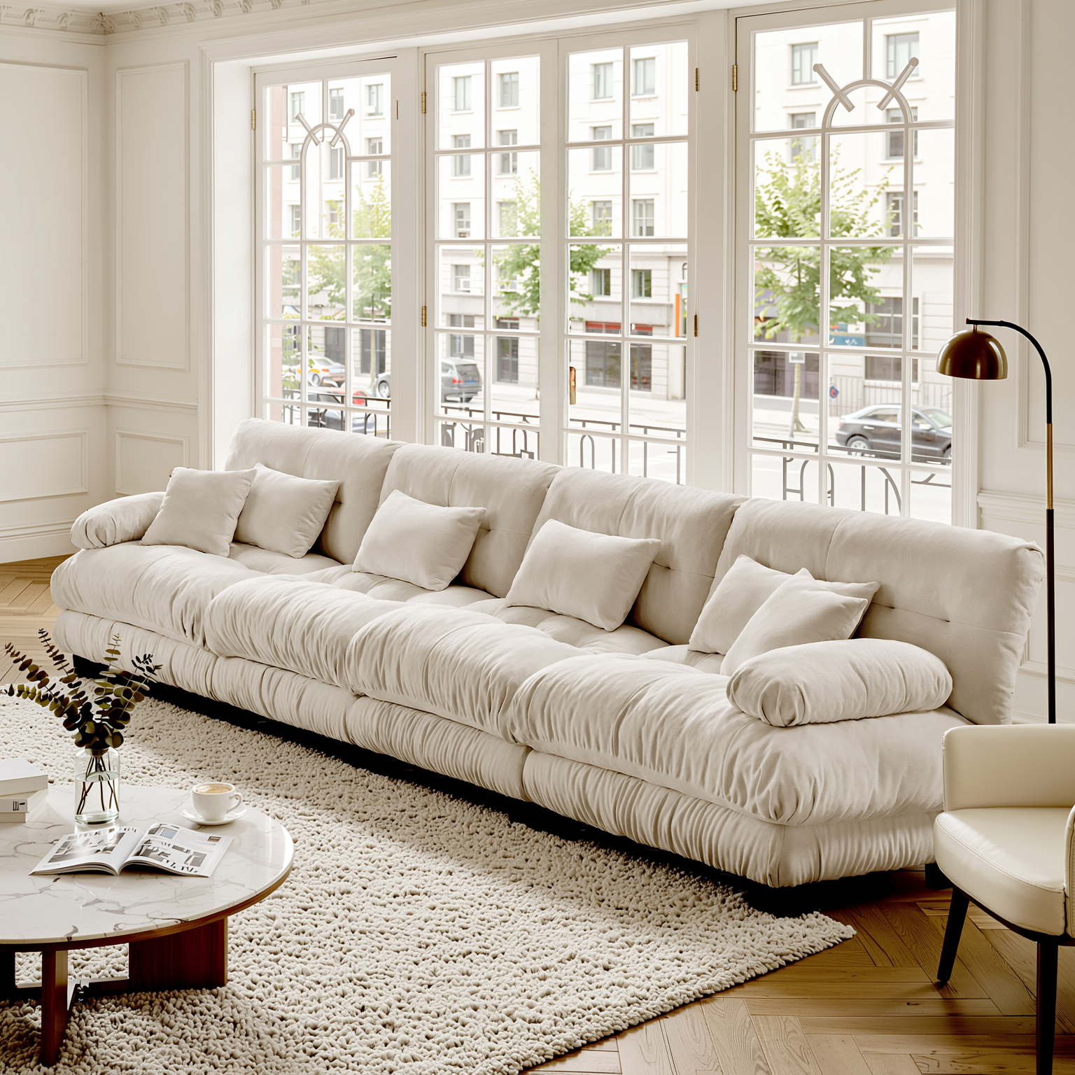 Monterey 173" Extra Large Modular Chenille Cloud Sectional Sofa with Bolstered Armrests