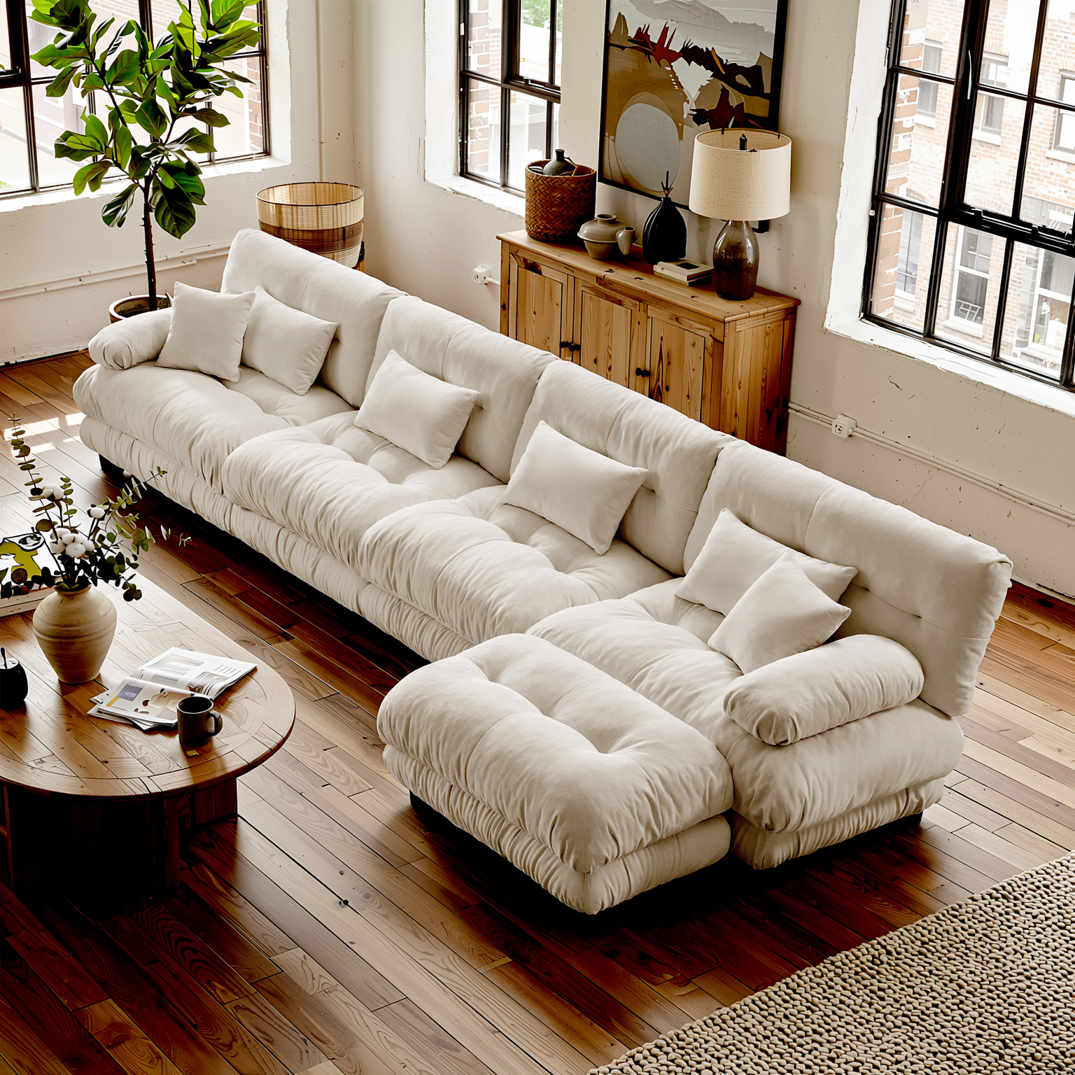 Monterey 173" Oversized Modular Chenille L-Shaped Cloud Sectional Sofa with Ottoman