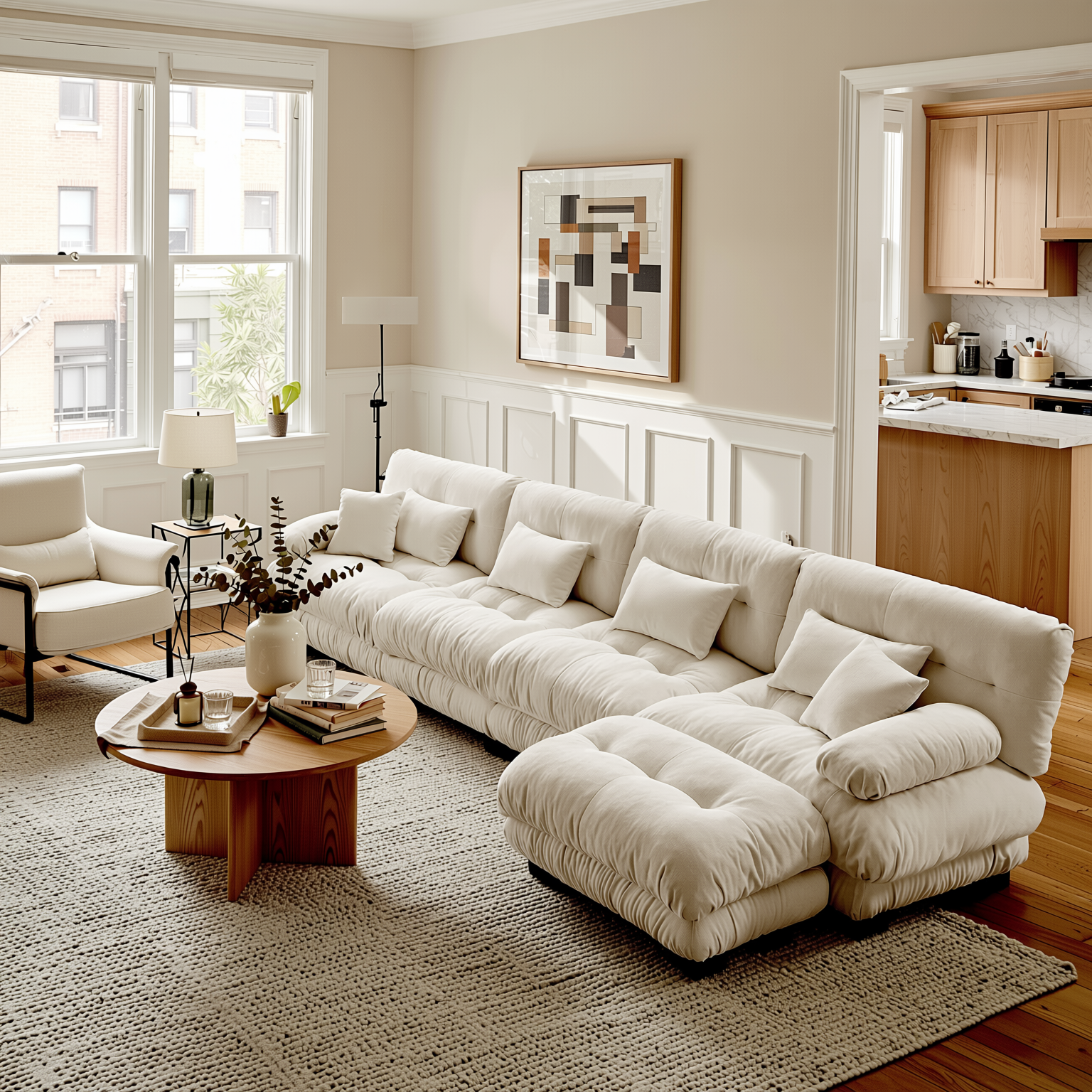 Monterey 173" Oversized Modular Chenille L-Shaped Cloud Sectional Sofa with Ottoman