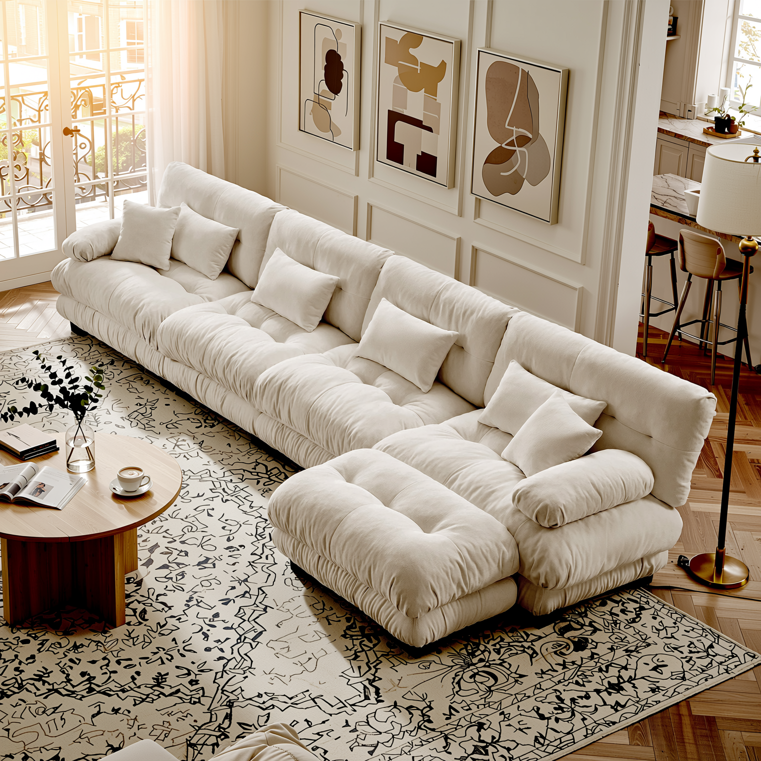 Monterey 173" Oversized Modular Chenille L-Shaped Cloud Sectional Sofa with Ottoman