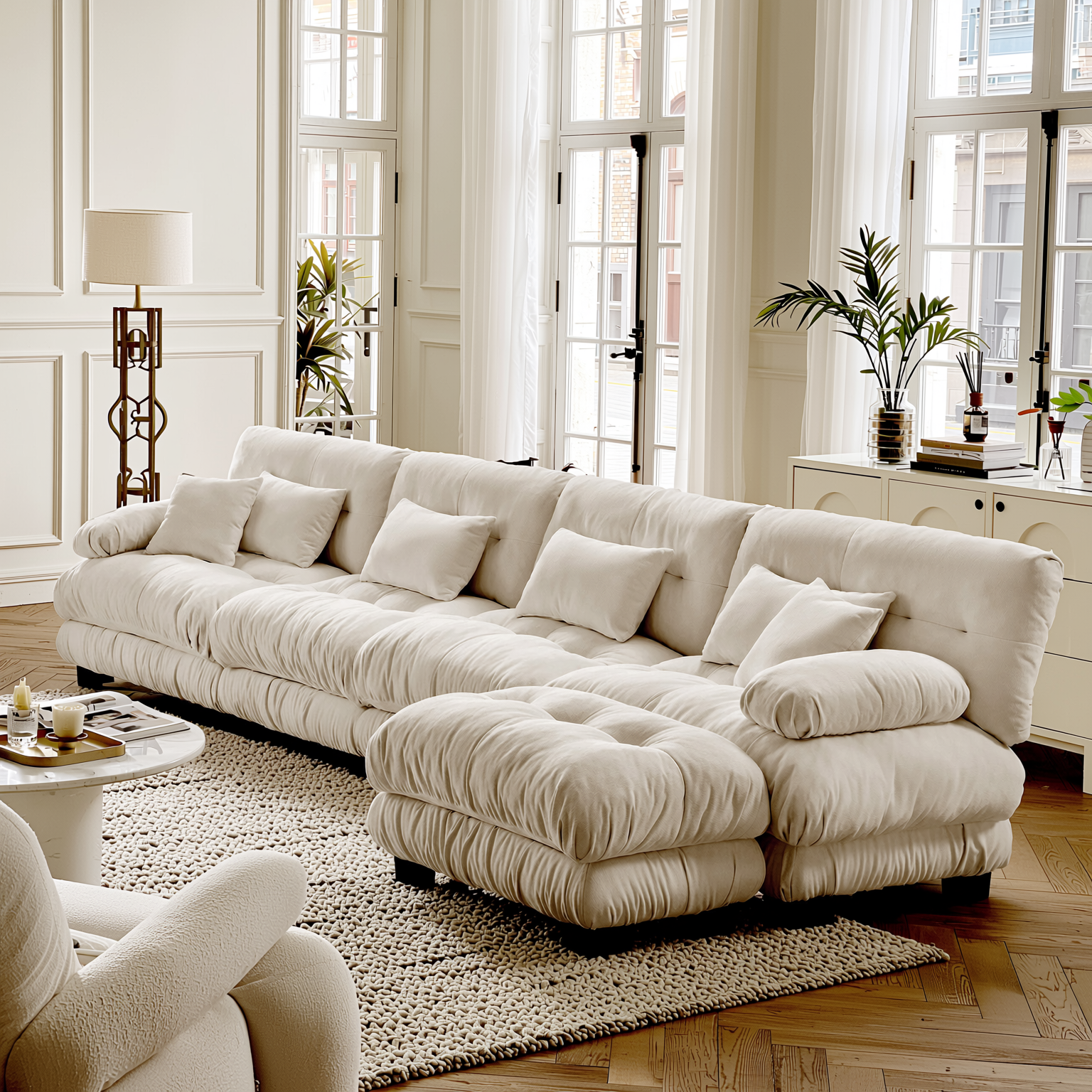 Monterey 173" Oversized Modular Chenille L-Shaped Cloud Sectional Sofa with Ottoman