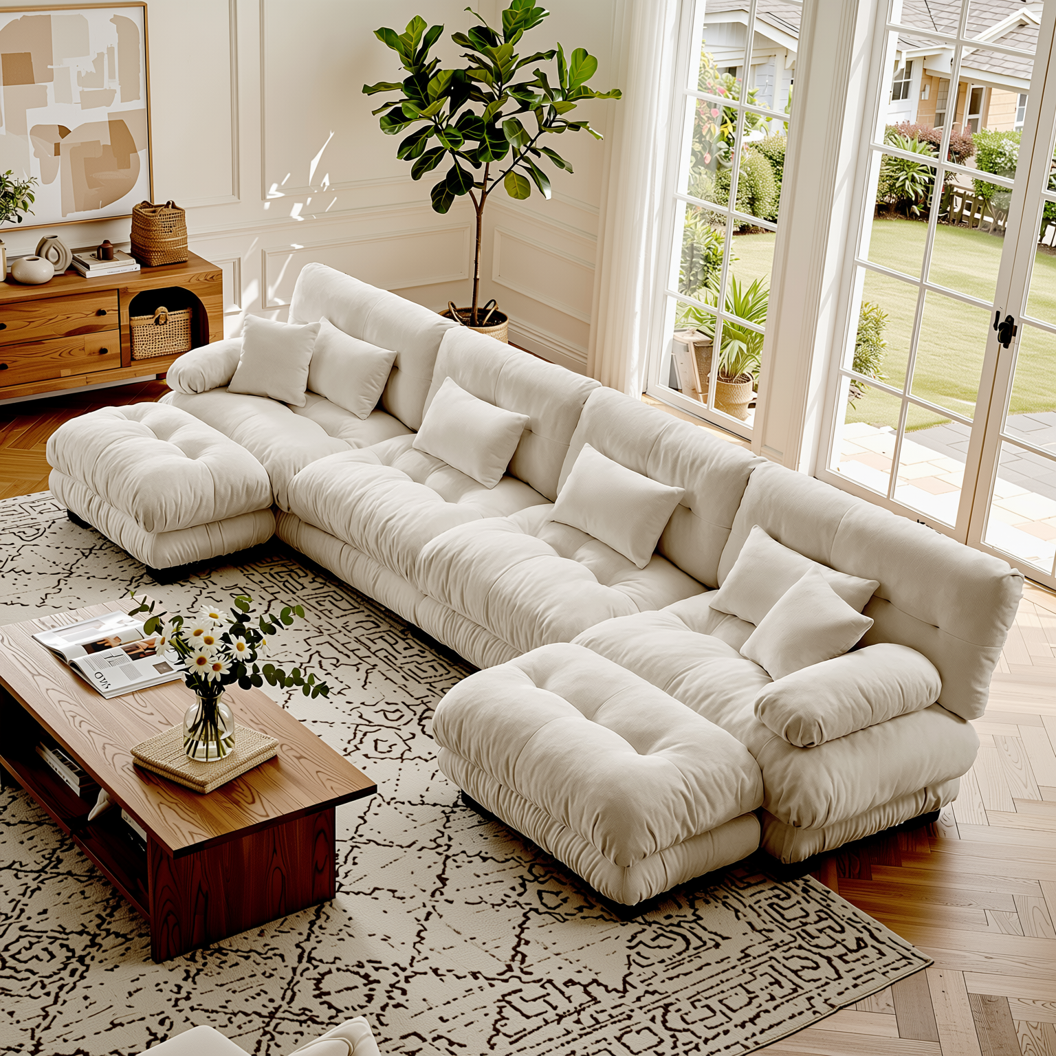 Monterey 173" Oversized Modular Chenille U-Shaped Cloud Sectional Sofa with 2 Ottomans
