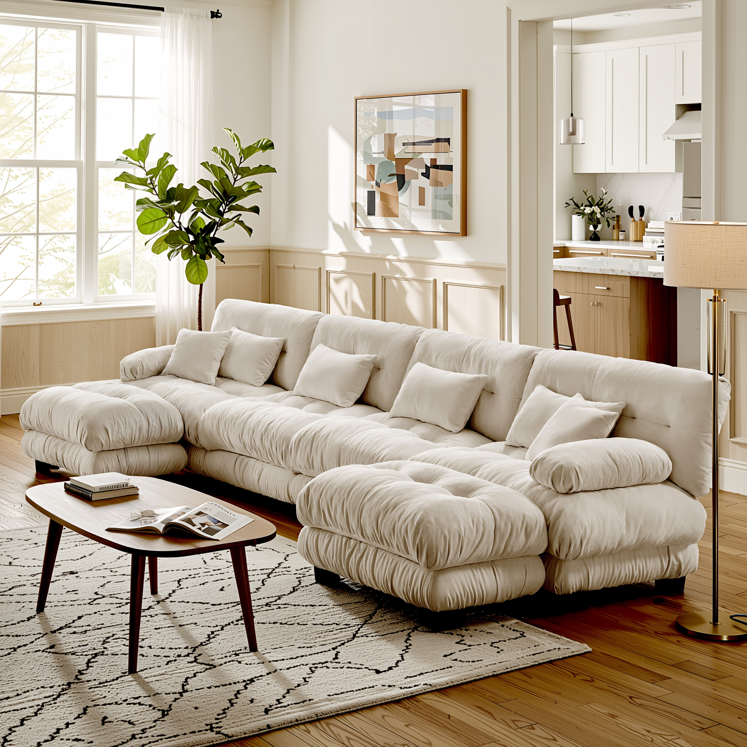 Monterey 173" Oversized Modular Chenille U-Shaped Cloud Sectional Sofa with 2 Ottomans
