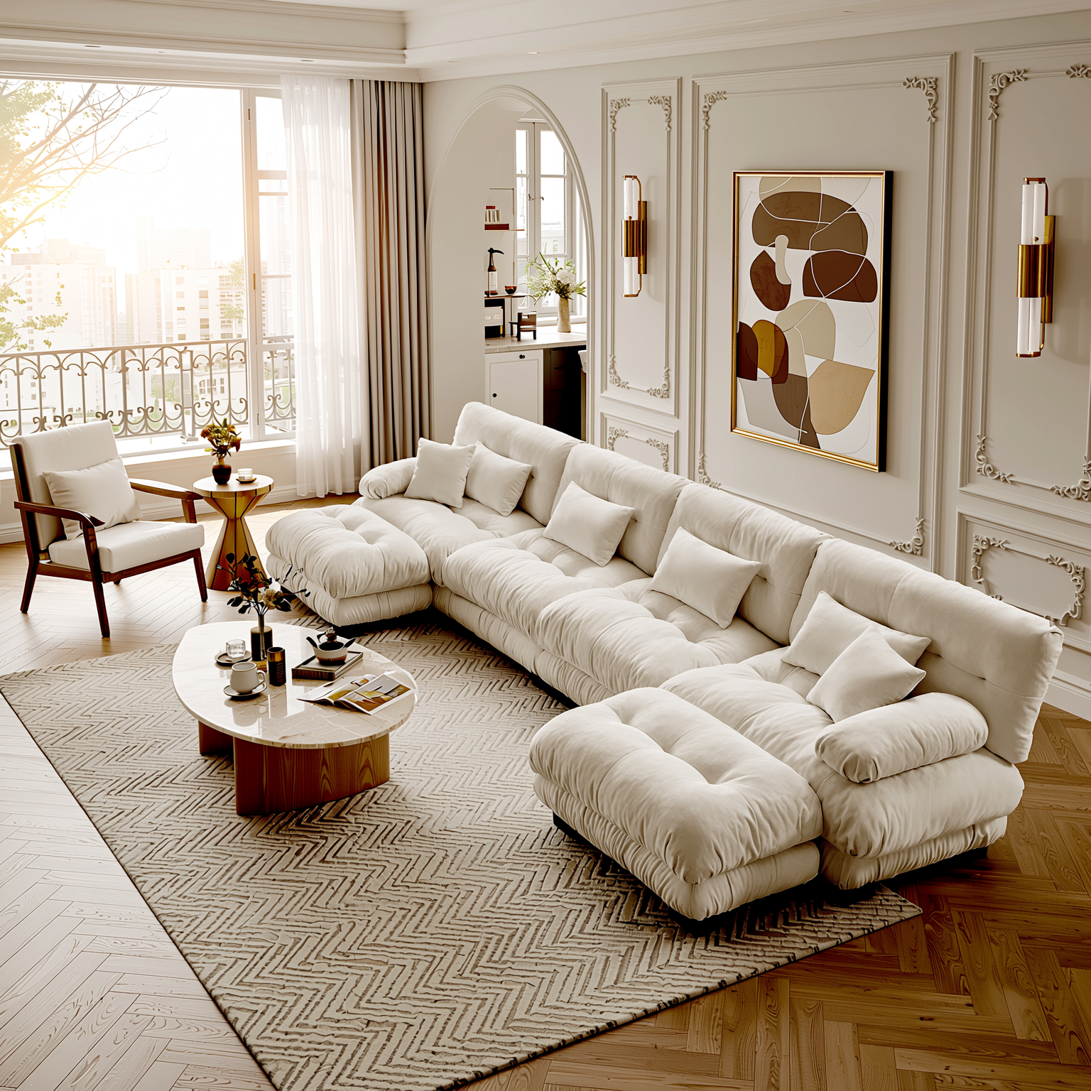 Monterey 173" Oversized Modular Chenille U-Shaped Cloud Sectional Sofa with 2 Ottomans