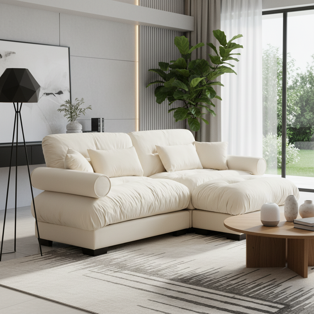 Napa 94” Modular Velvet Upholstered 2-Seater Sofa with Ottoman