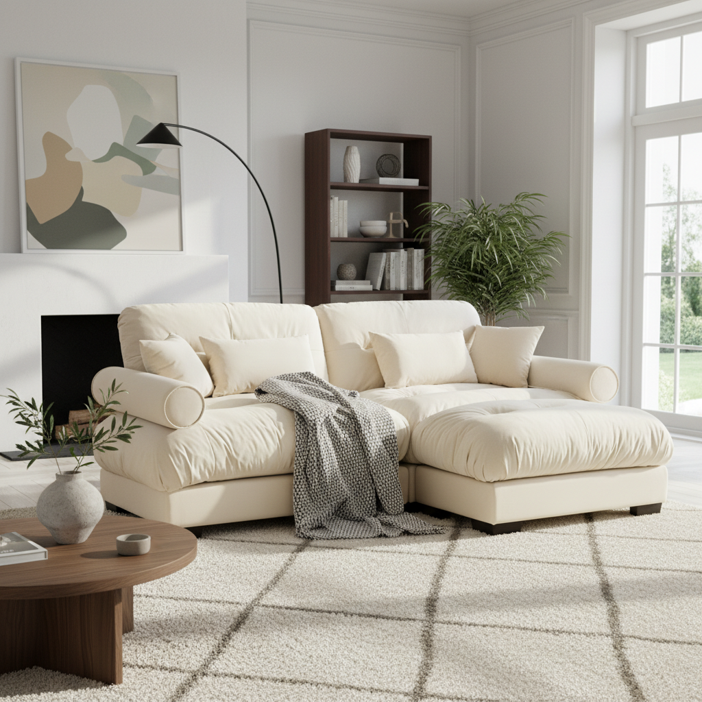 Napa 94” Modular Velvet Upholstered 2-Seater Sofa with Ottoman