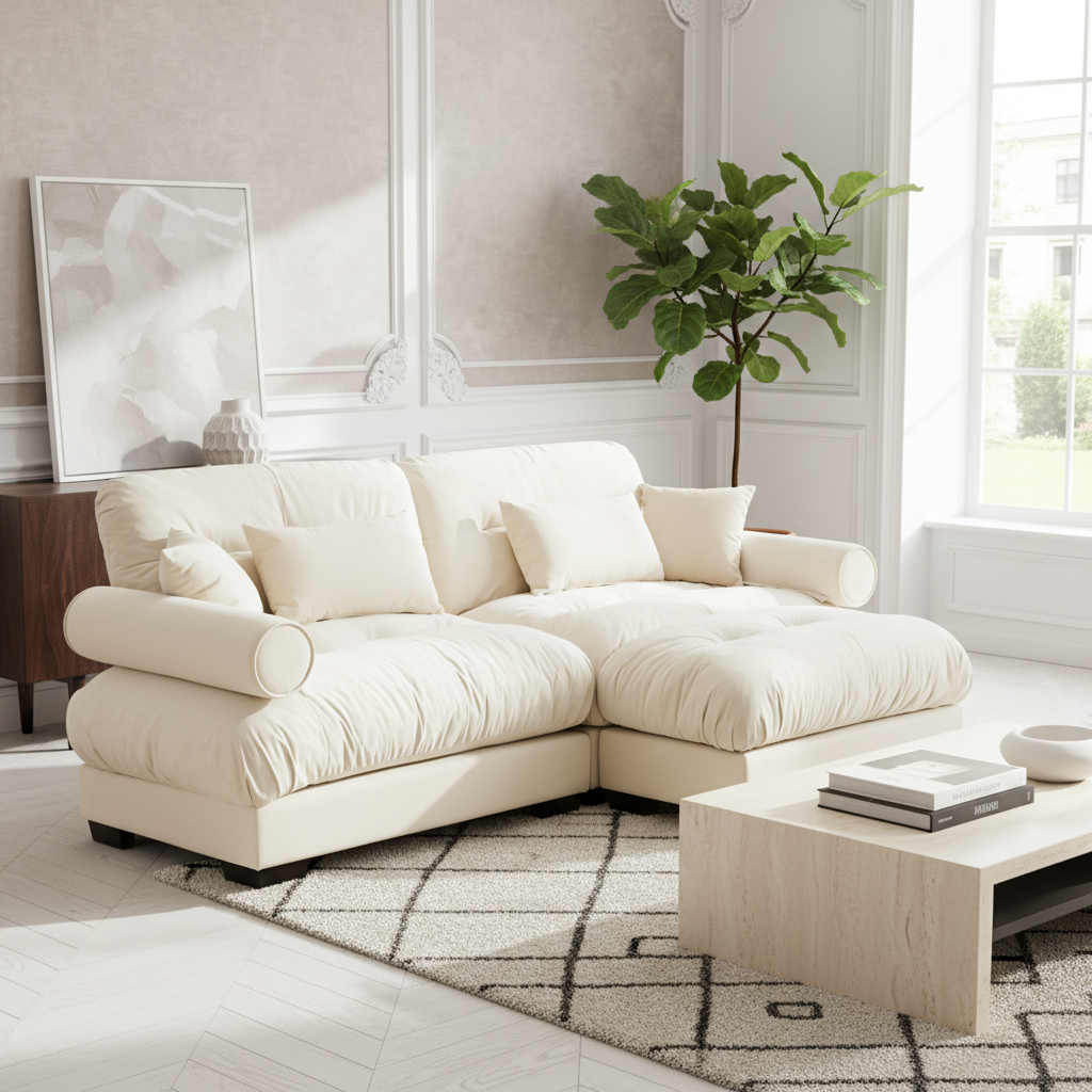 Napa 94” Modular Velvet Upholstered 2-Seater Sofa with Ottoman