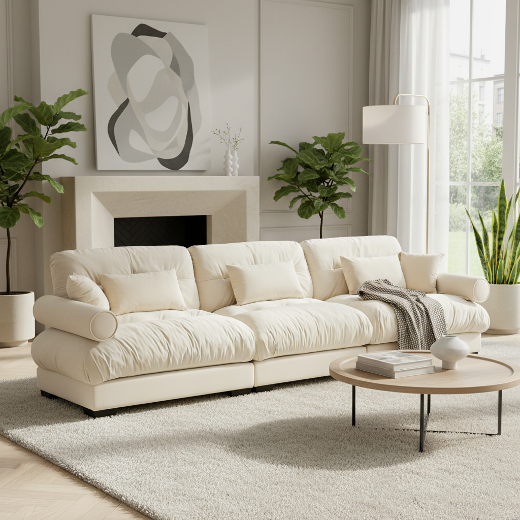 Napa 130" Modular Velvet Upholstered Oversized 3-Seater Sofa Couch