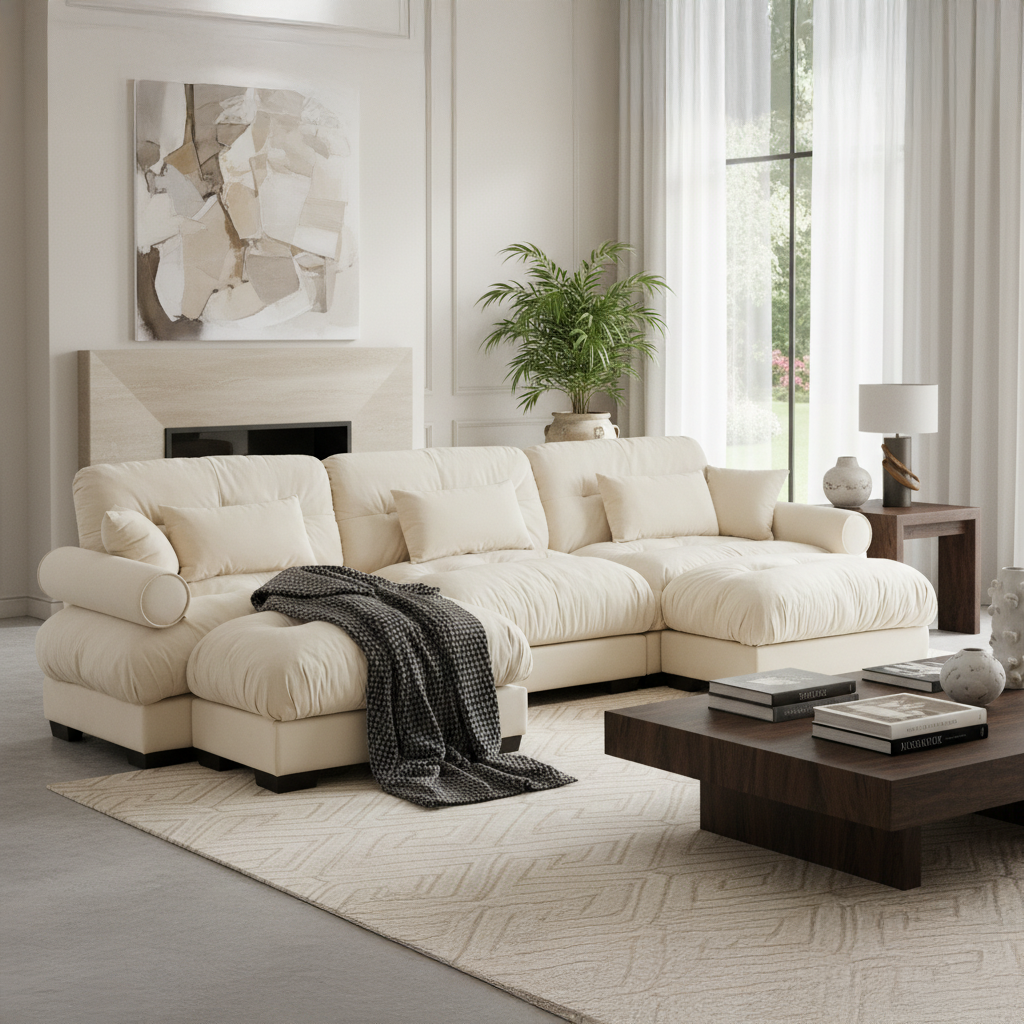 Napa 130" Modular Velvet Upholstered U-Shaped Sectional Sofa with Bolstered Armrests