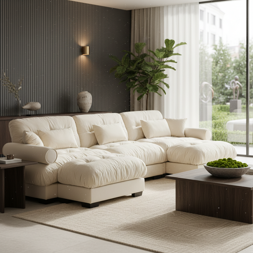 Napa 130" Modular Velvet Upholstered U-Shaped Sectional Sofa with Bolstered Armrests