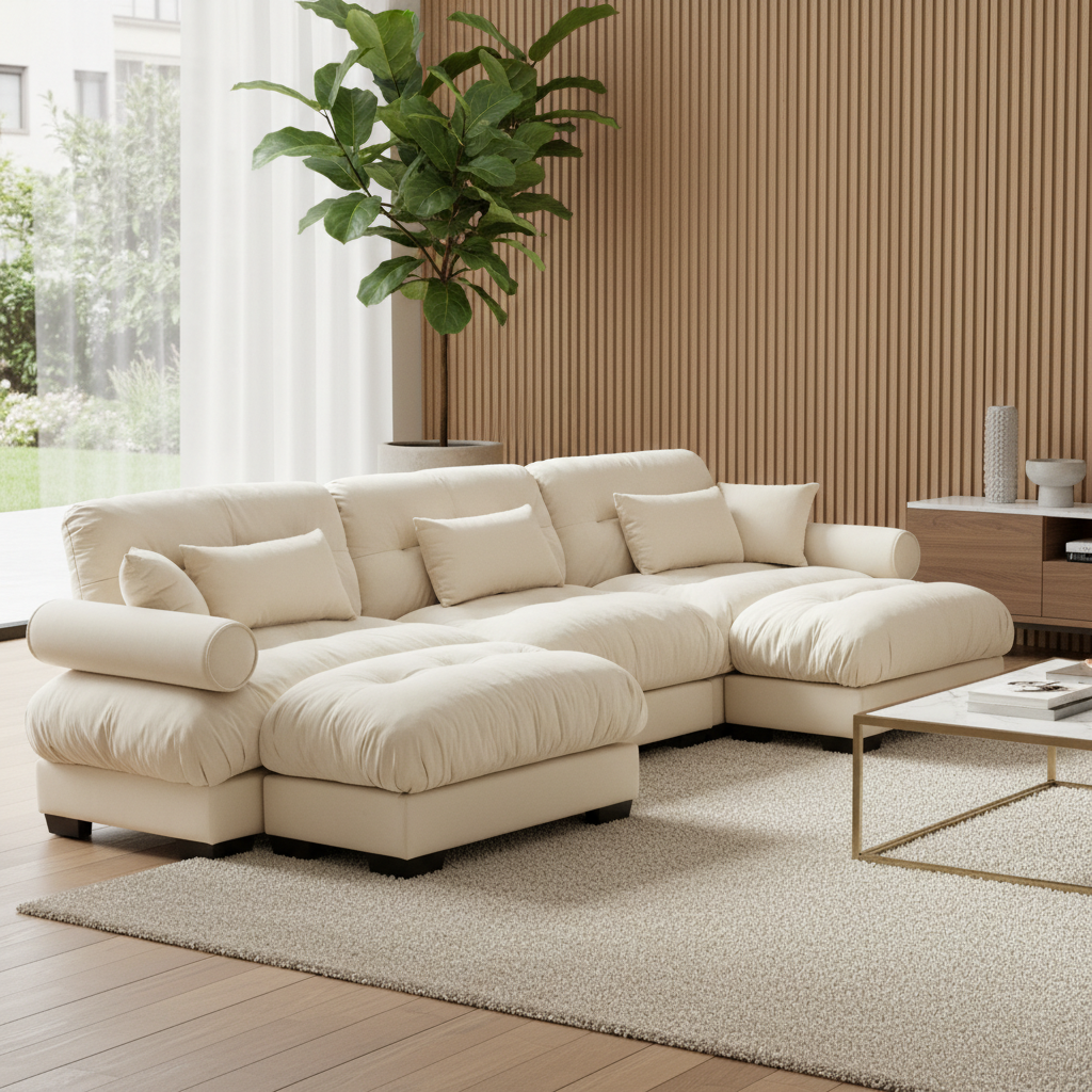 Napa 130" Modular Velvet Upholstered U-Shaped Sectional Sofa with Bolstered Armrests