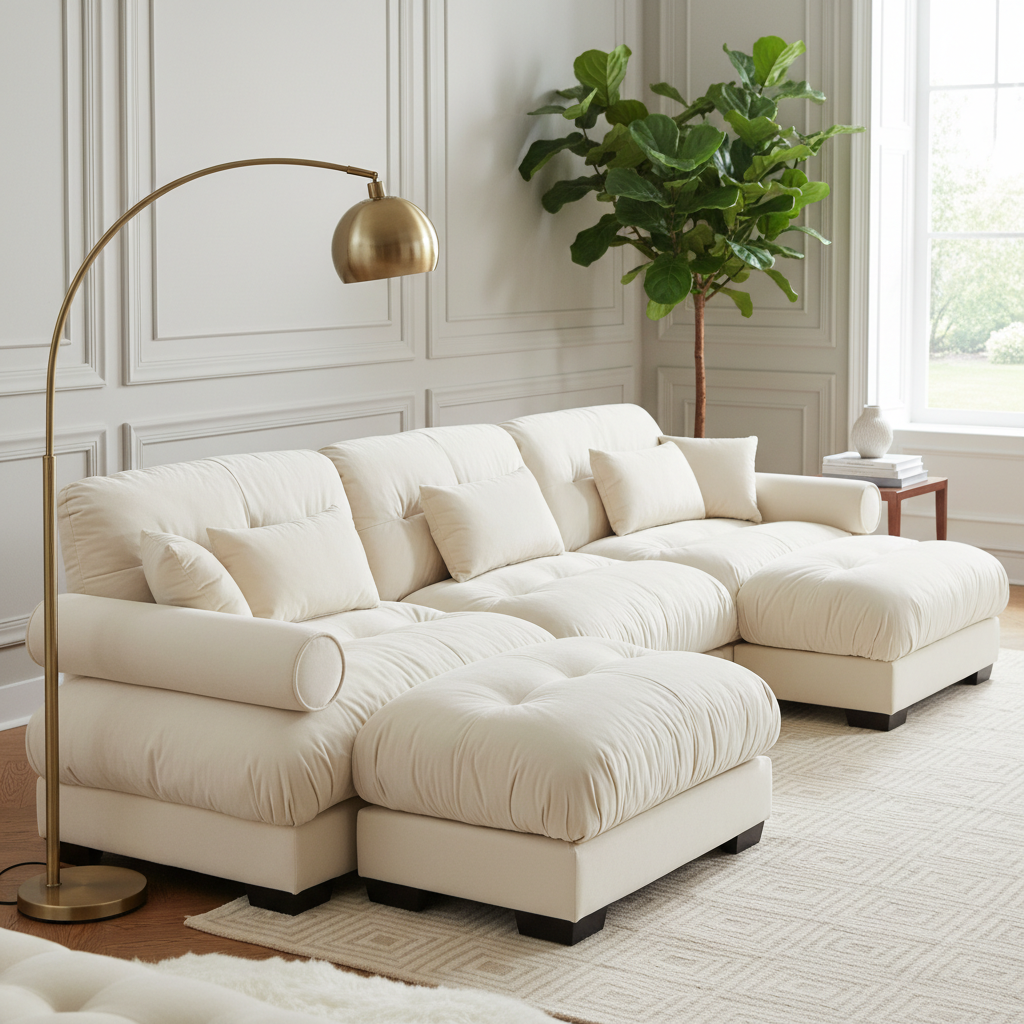 Napa 130" Modular Velvet Upholstered U-Shaped Sectional Sofa with Bolstered Armrests