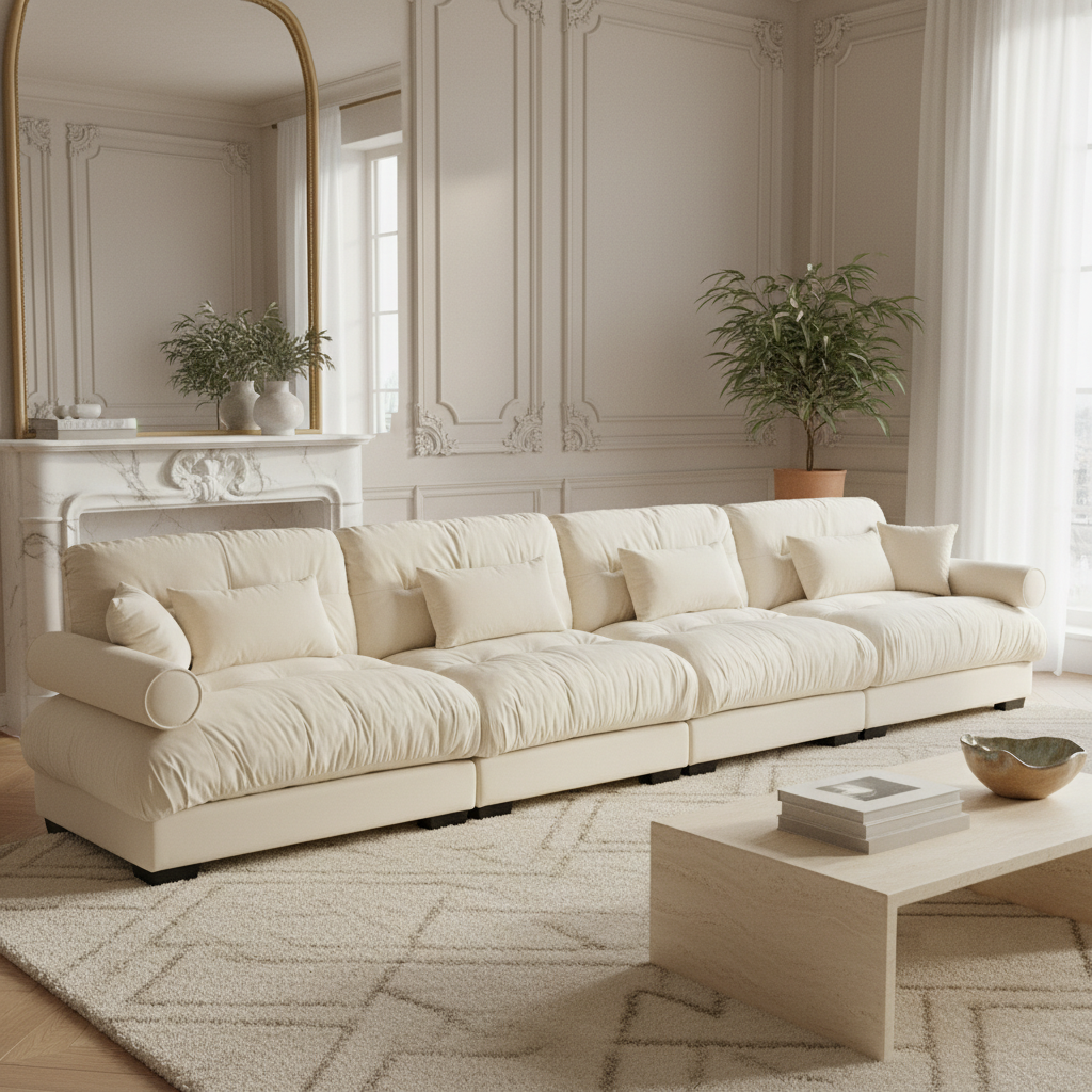 Napa 166” Modular Velvet Upholstered 4-Seater Sofa with Bolstered Armrests