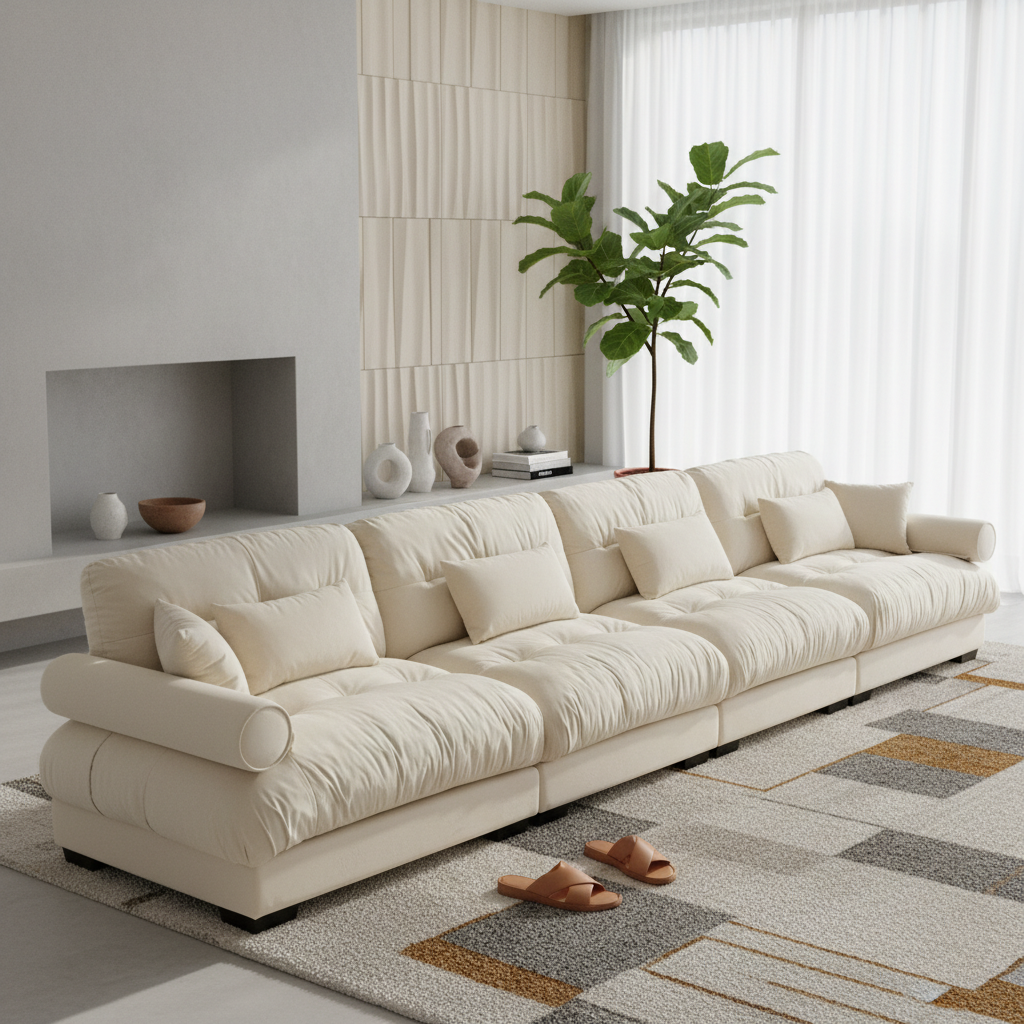 Napa 166” Modular Velvet Upholstered 4-Seater Sofa with Bolstered Armrests