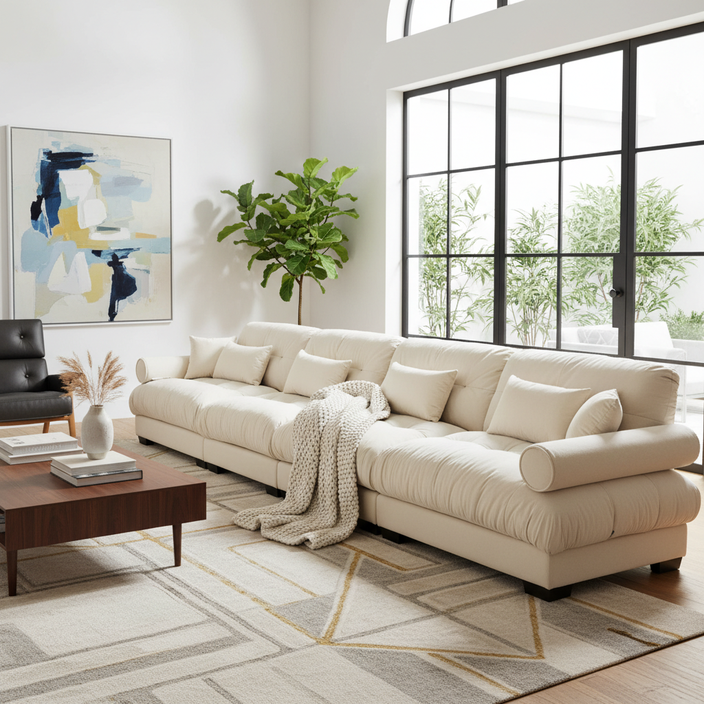 Napa 166” Modular Velvet Upholstered 4-Seater Sofa with Bolstered Armrests