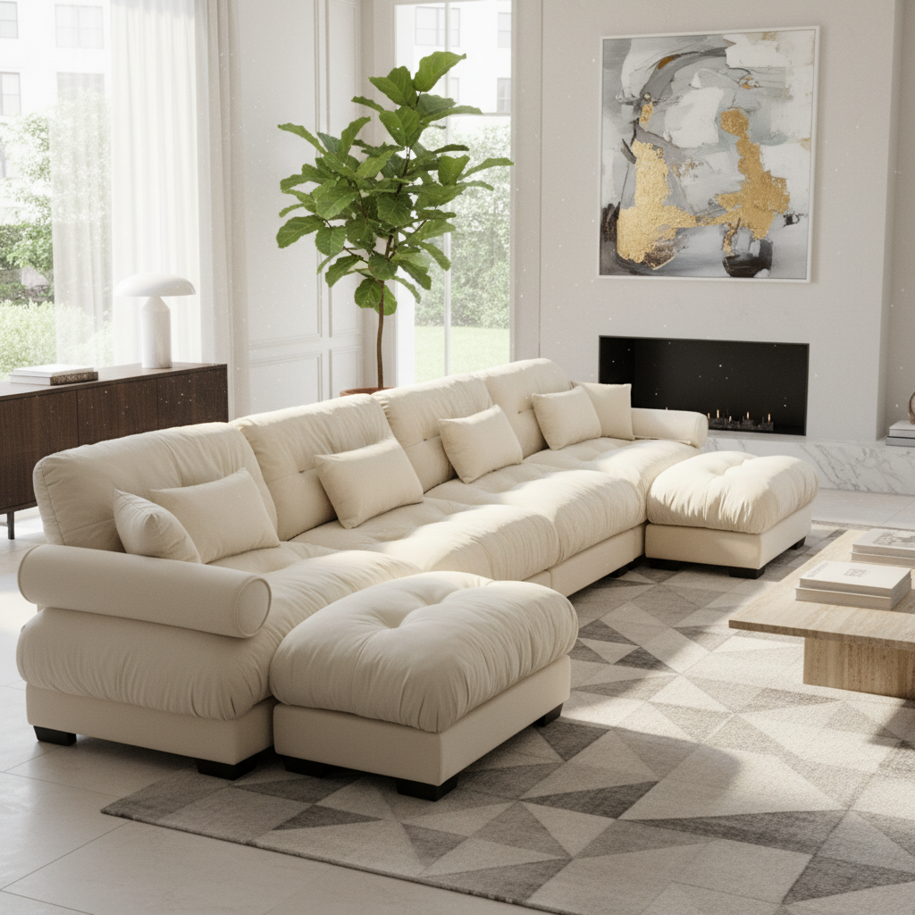 Napa 166" U-Shaped Modular Velvet Upholstered Sectional Sofa with 2 Movable Ottomans