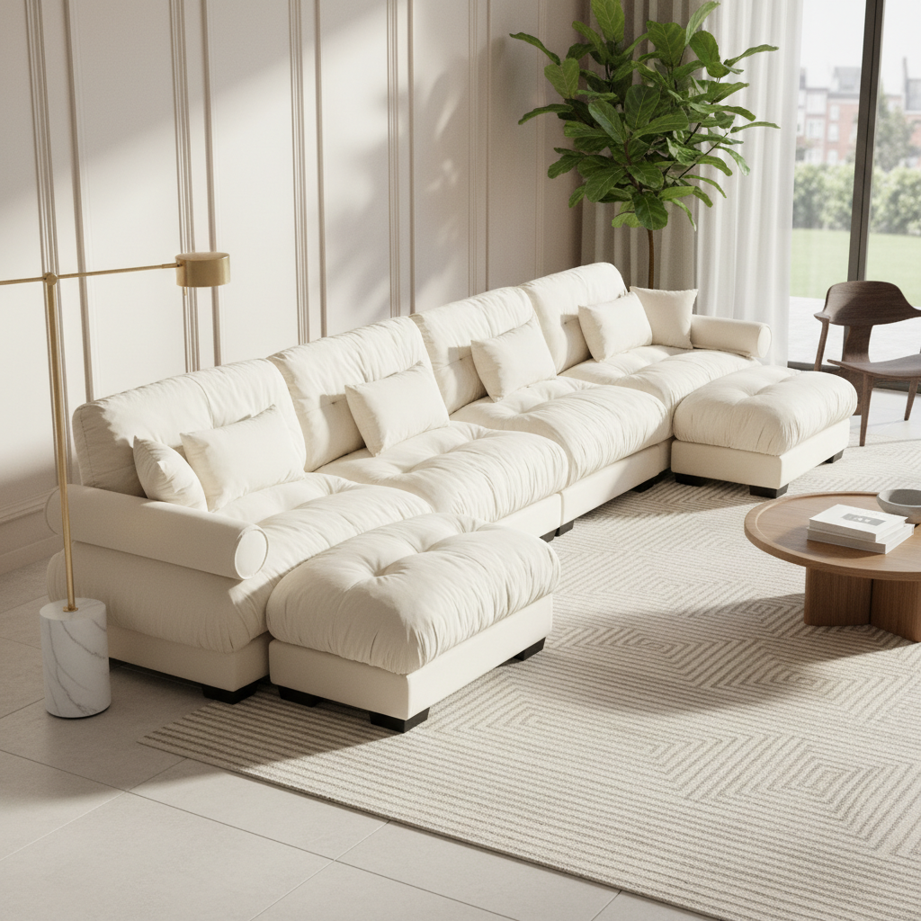 Napa 166" U-Shaped Modular Velvet Upholstered Sectional Sofa with 2 Movable Ottomans