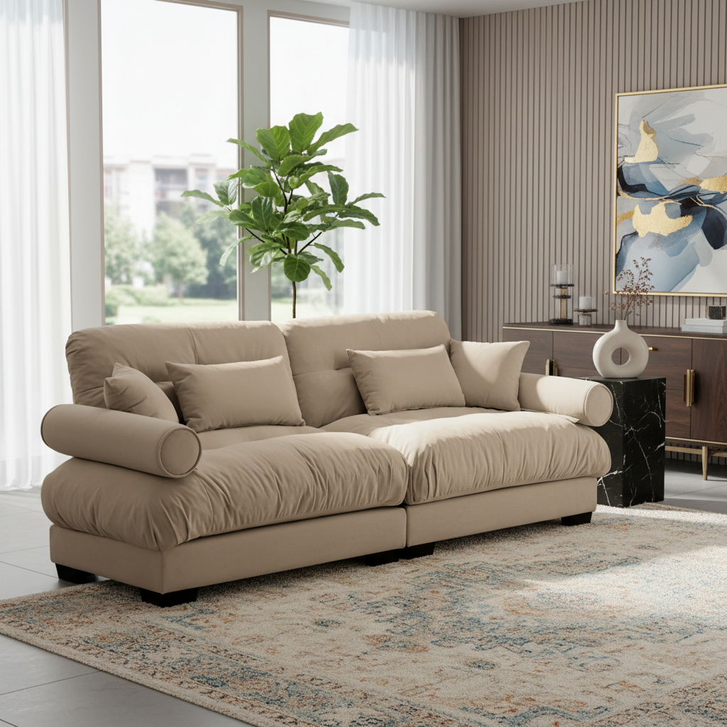 Napa 94" Modular Velvet Upholstered 2-Seater Sofa with Bolstered Armrests