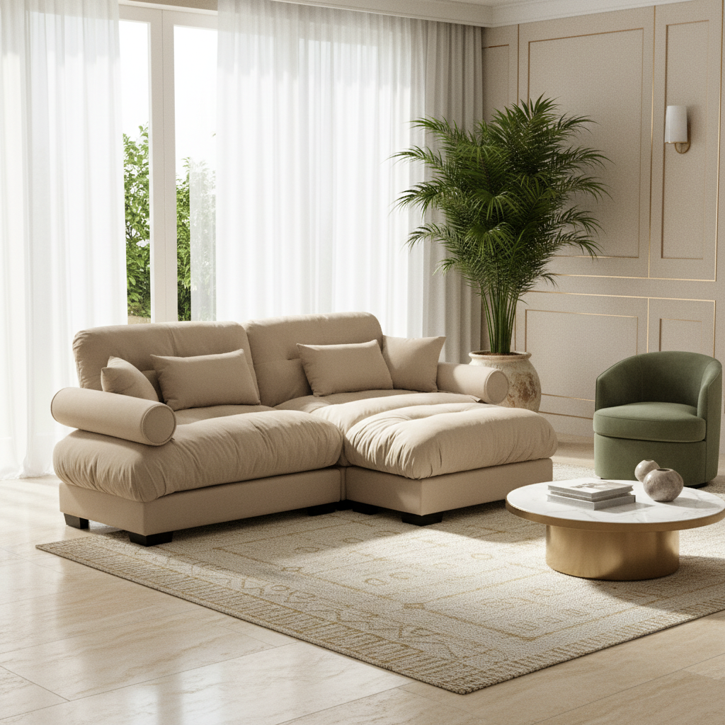 Napa 94” Modular Velvet Upholstered 2-Seater Sofa with Ottoman