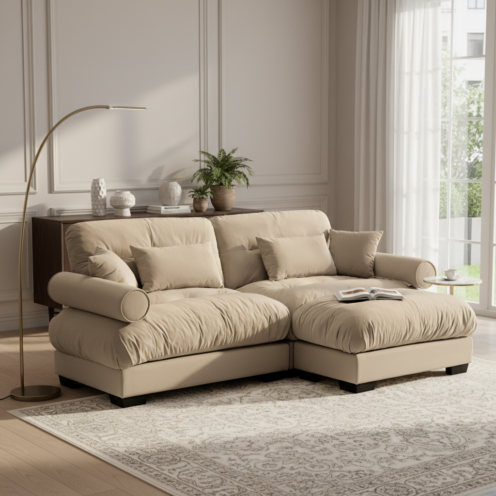 Napa 94” Modular Velvet Upholstered 2-Seater Sofa with Ottoman