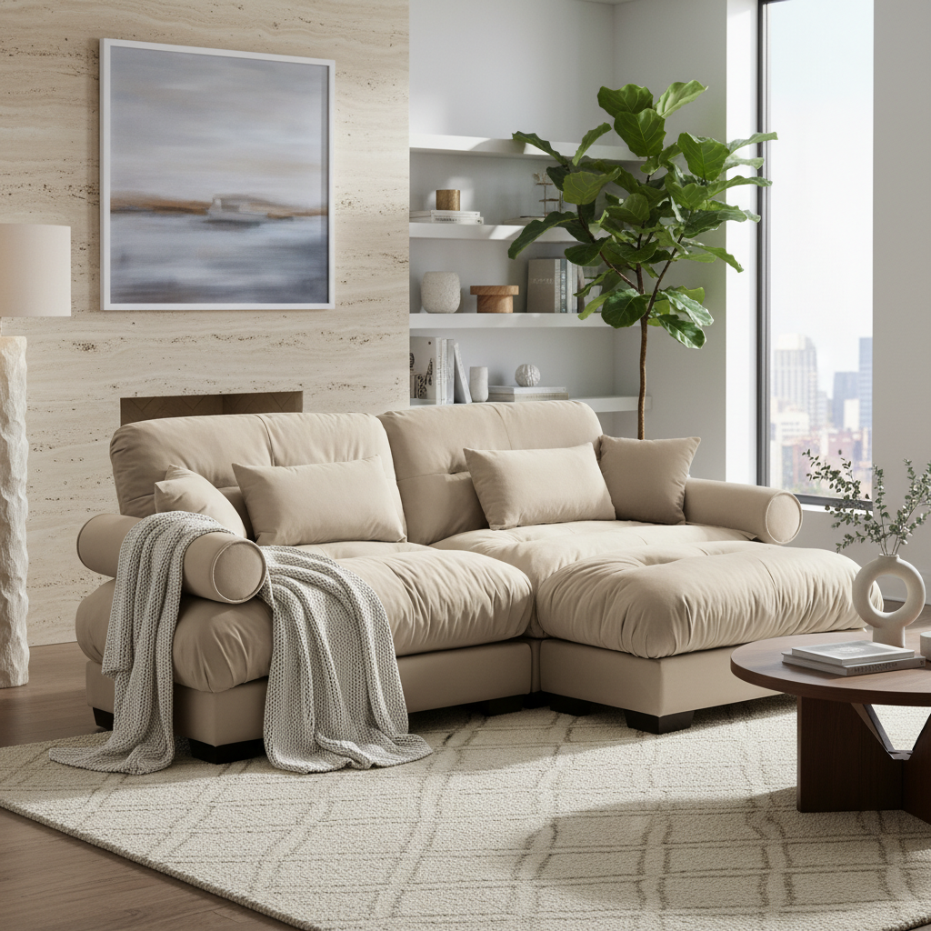 Napa 94” Modular Velvet Upholstered 2-Seater Sofa with Ottoman