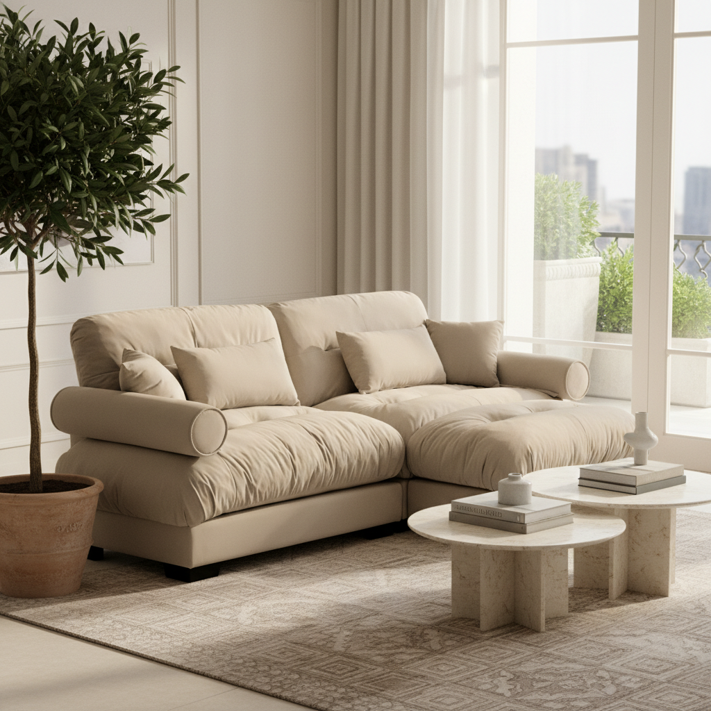 Napa 94” Modular Velvet Upholstered 2-Seater Sofa with Ottoman