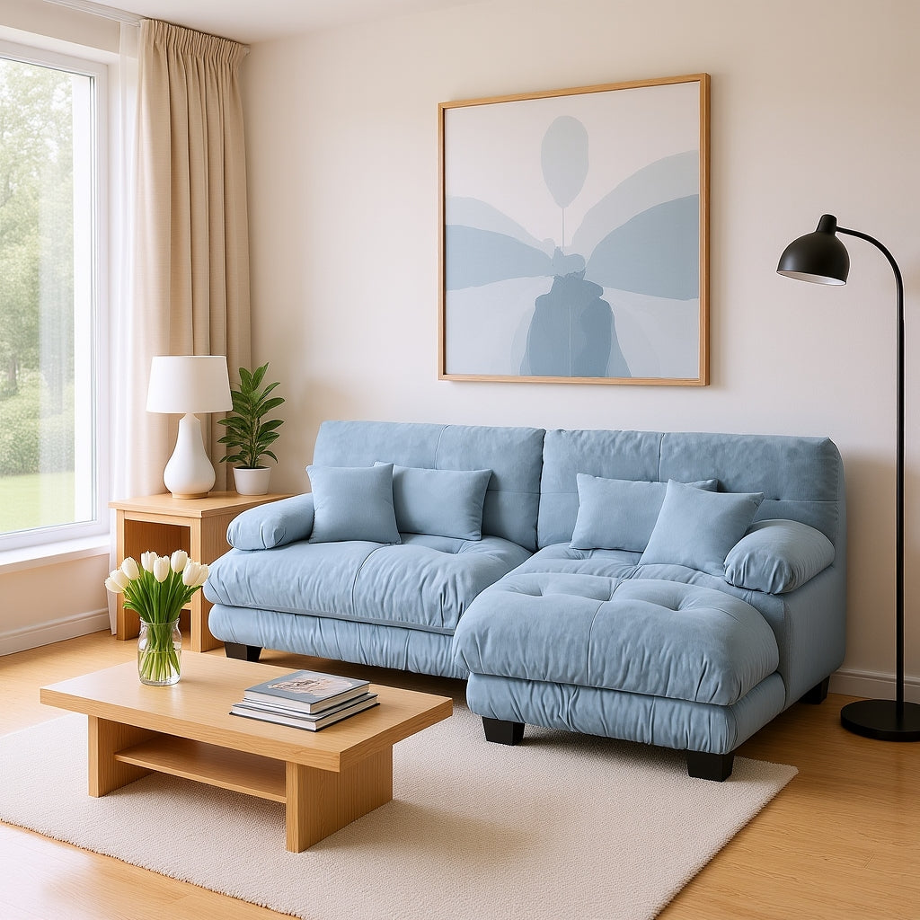 Monterey 94" 3 Piece L Shaped Modular Sofa Set, Velvet Deep Seat 5-Seater Sofa with Ottoman