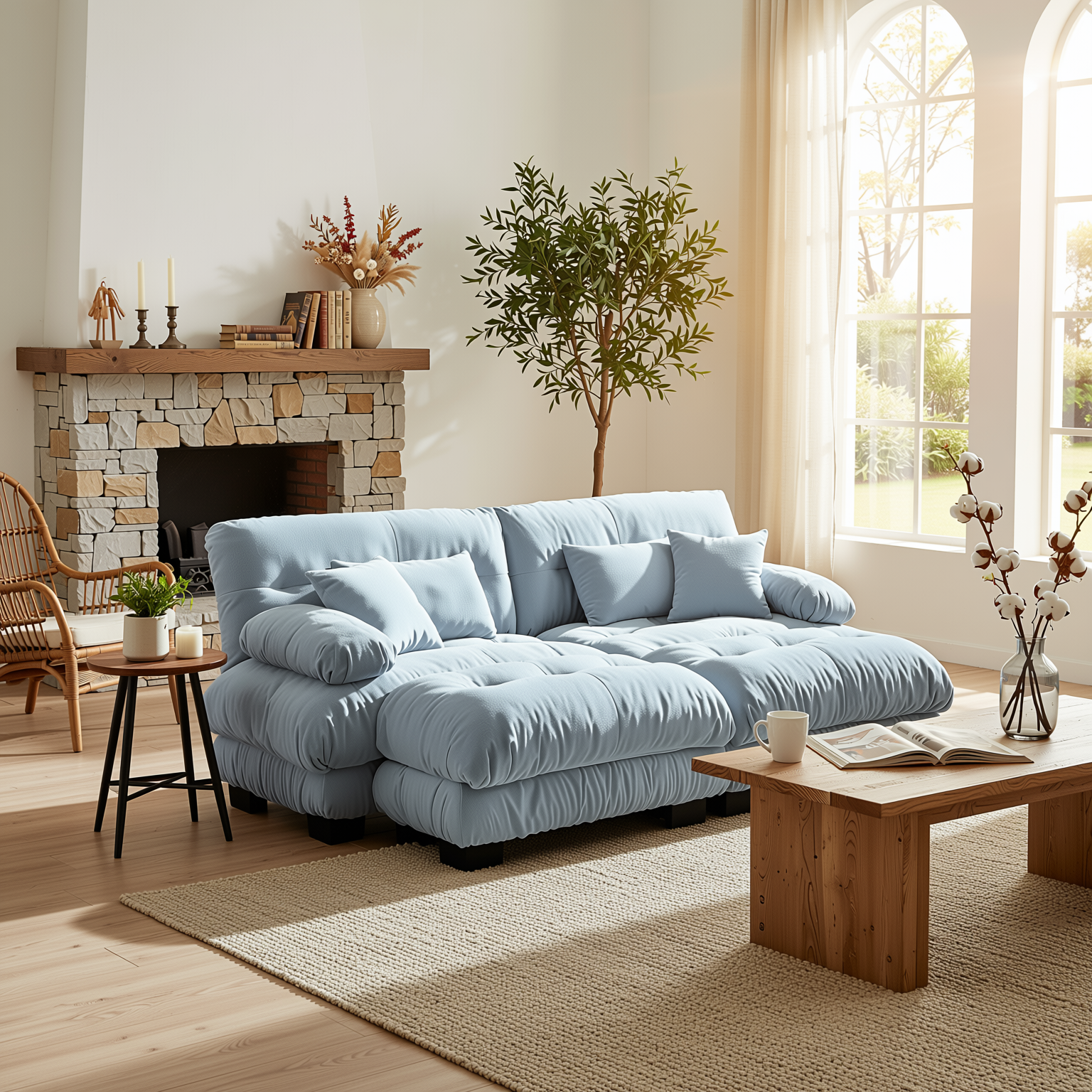 Monterey 94" Modular Chenille Cloud Sofa with 2 Ottomans and Bolstered Armrests