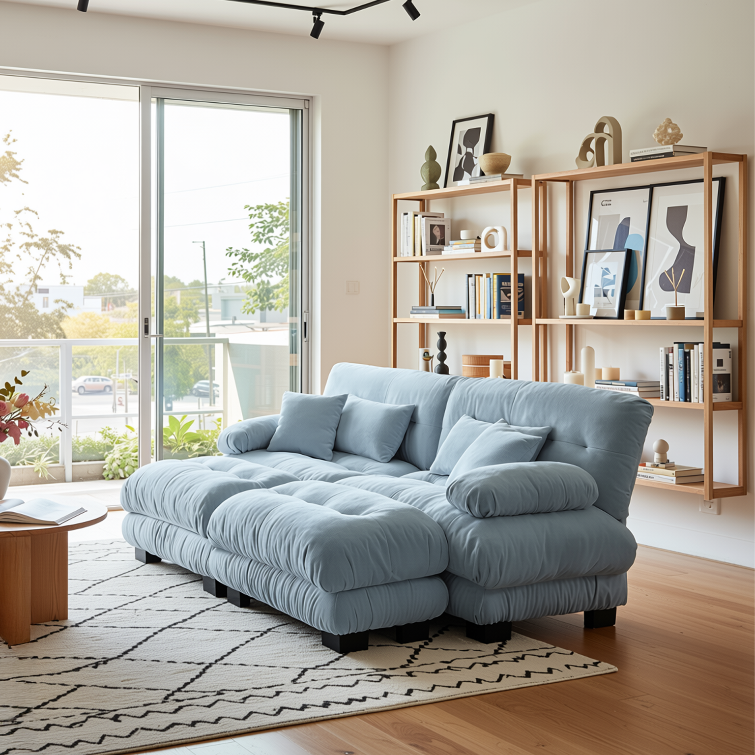 Monterey 94" Modular Chenille Cloud Sofa with 2 Ottomans and Bolstered Armrests