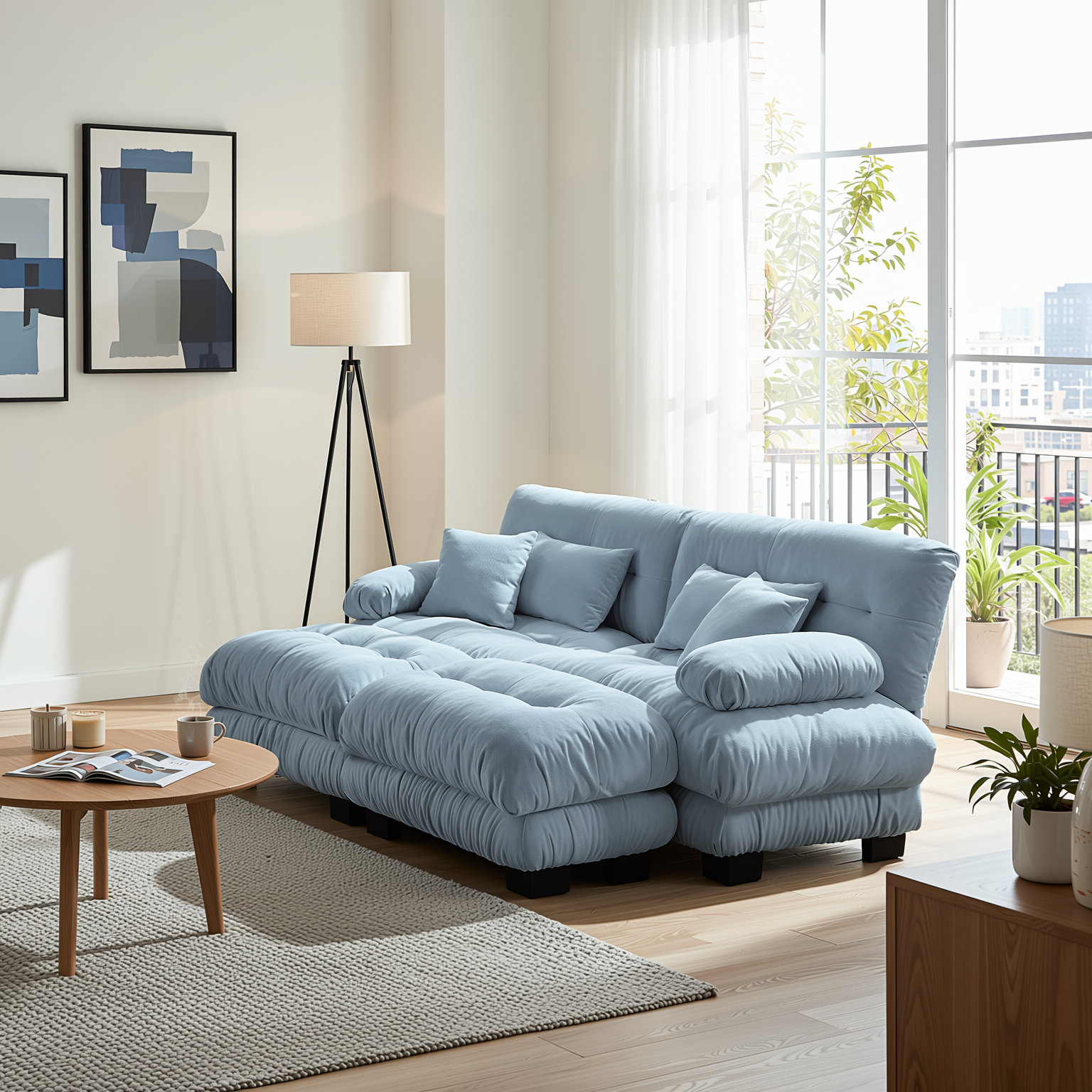 Monterey 94" Modular Chenille Cloud Sofa with 2 Ottomans and Bolstered Armrests