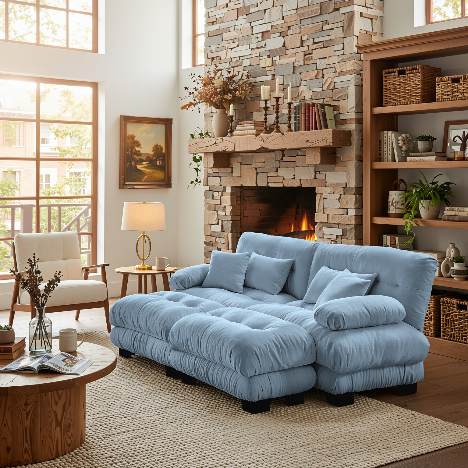 Monterey 94" Modular Chenille Cloud Sofa with 2 Ottomans and Bolstered Armrests