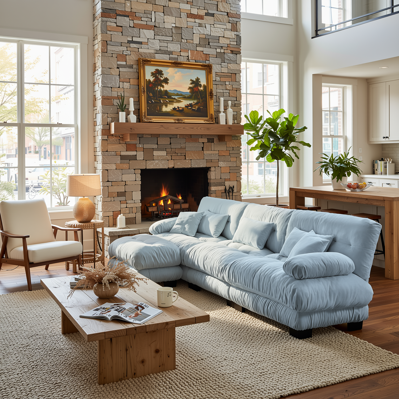 Monterey 134" Modular Chenille Cloud L-Shaped Sectional Sofa with Convertible Ottoman