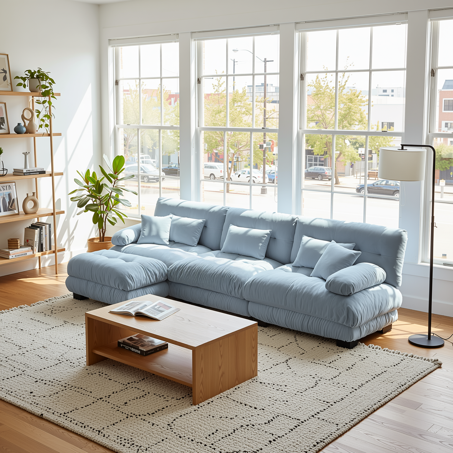 Monterey 134" Modular Chenille Cloud L-Shaped Sectional Sofa with Convertible Ottoman