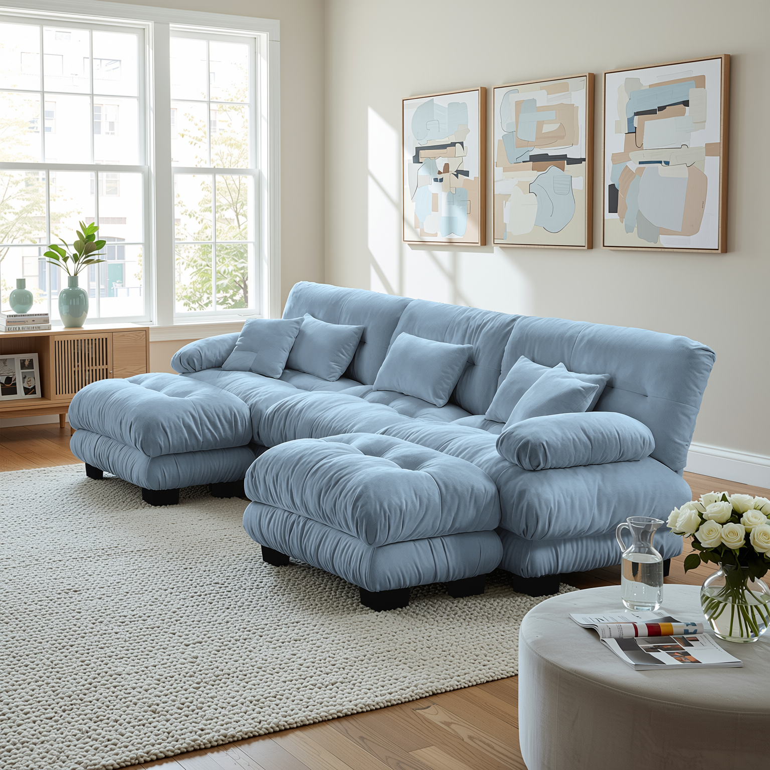 Monterey 134" Modular Chenille U-Shaped Cloud Sectional Sofa with 2 Ottomans