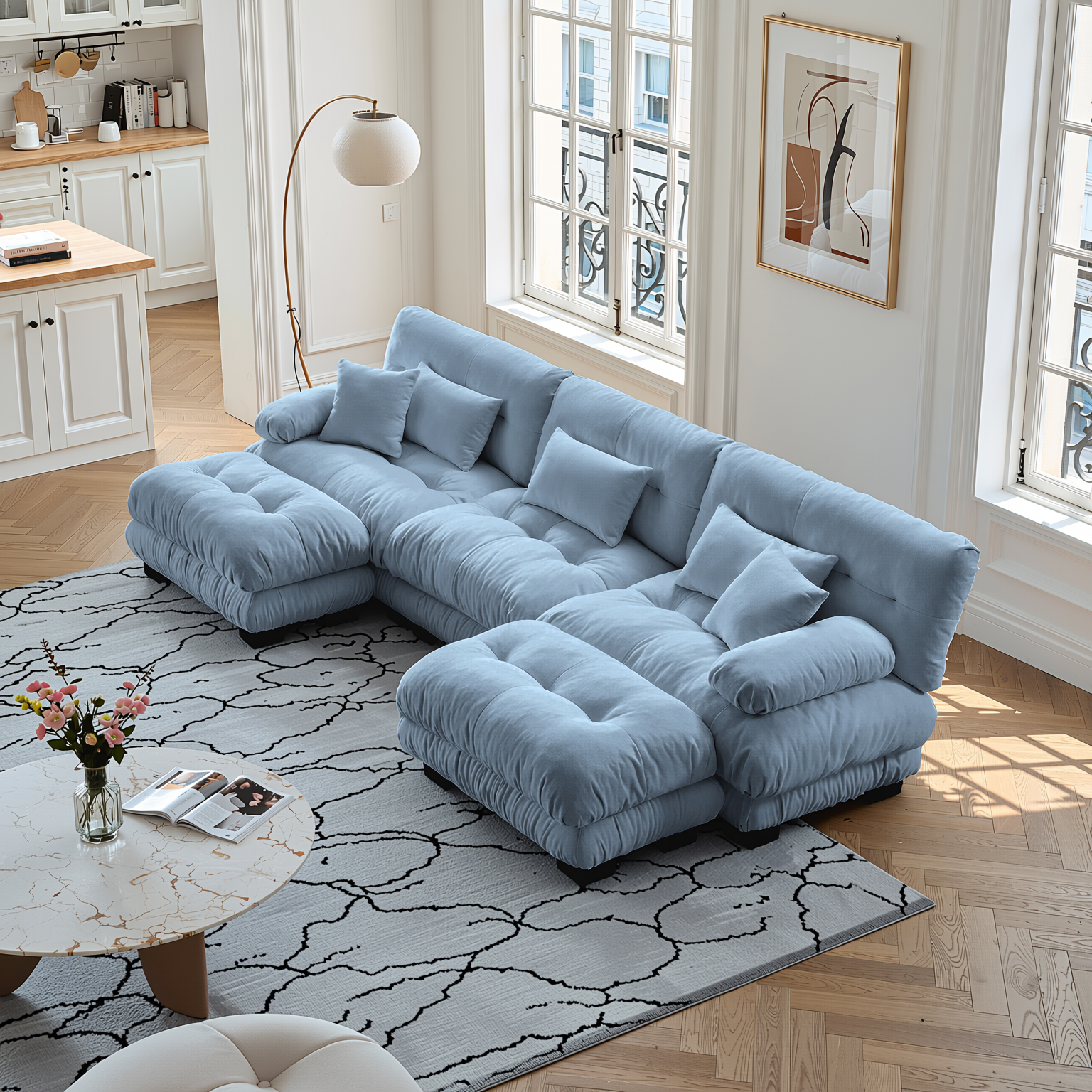 Monterey 134" Modular Chenille U-Shaped Cloud Sectional Sofa with 2 Ottomans